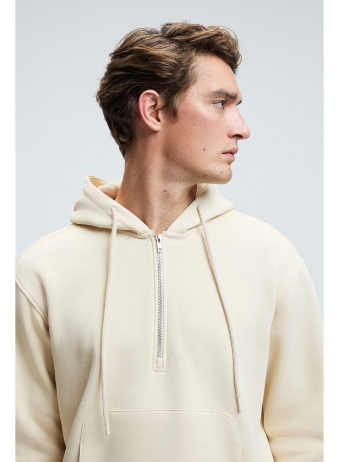 Cream Solid Hoodie with Long Sleeves
