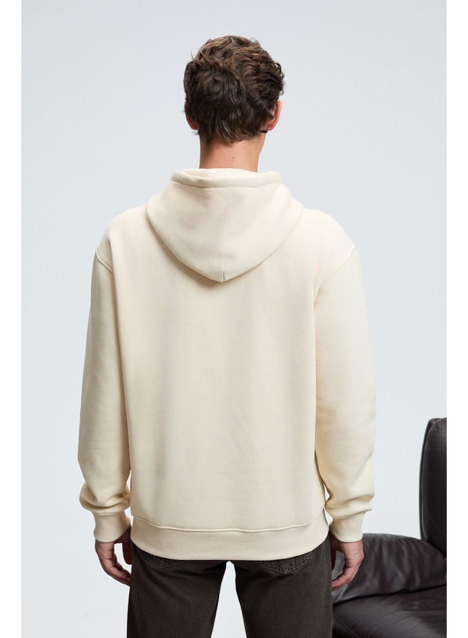 Cream Solid Hoodie with Long Sleeves