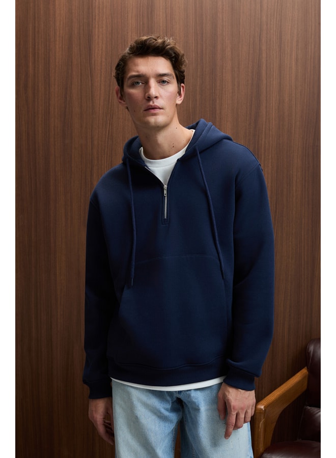 Navy Blue Solid Hoodie with Long Sleeves