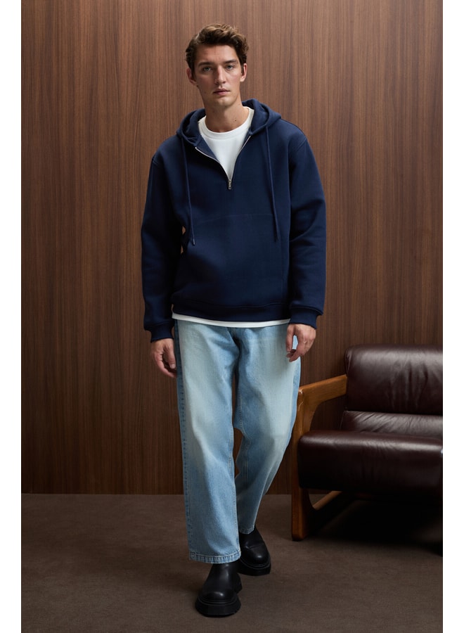 Navy Blue Solid Hoodie with Long Sleeves