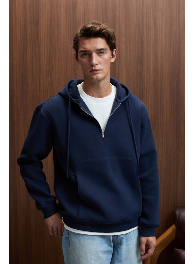 Navy Blue Solid Hoodie with Long Sleeves