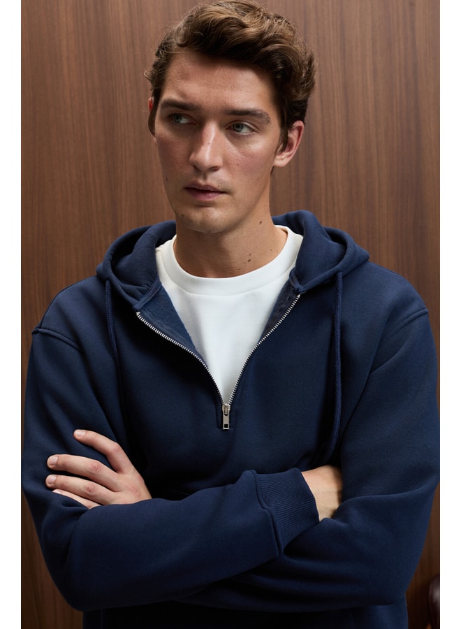 Navy Blue Solid Hoodie with Long Sleeves