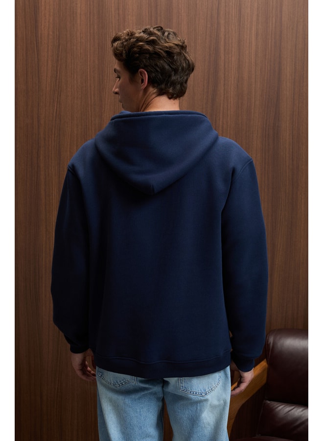 Navy Blue Solid Hoodie with Long Sleeves