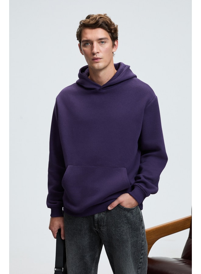 Purple Solid Hoodie with Long Sleeves