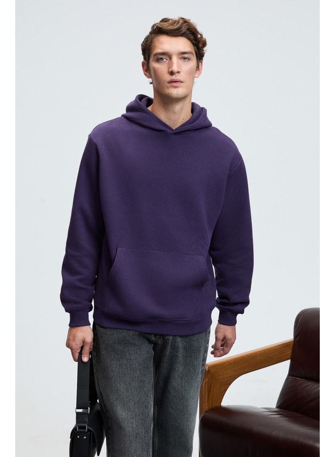 Purple Solid Hoodie with Long Sleeves