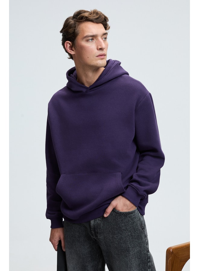 Purple Solid Hoodie with Long Sleeves