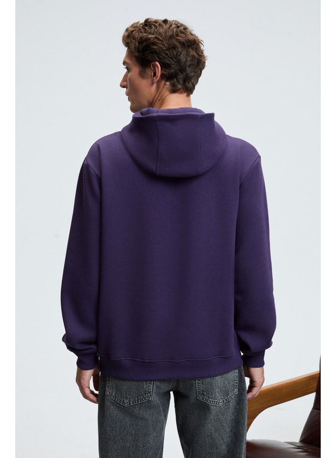 Purple Solid Hoodie with Long Sleeves