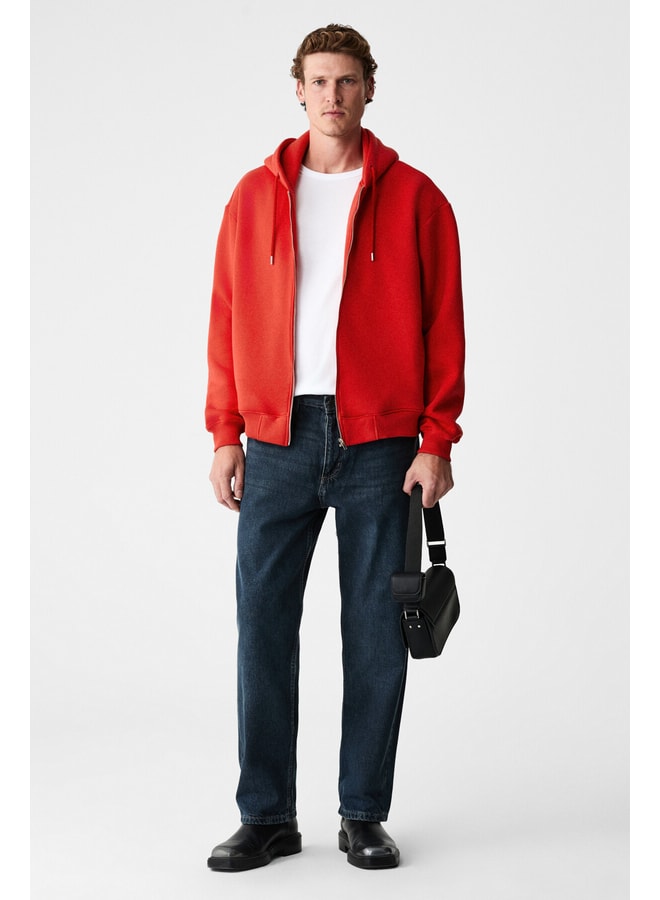 Red Solid Hoodie with Long Sleeves