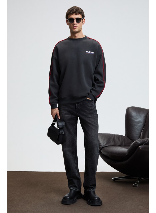 Black Slogan Sweatshirt with Long Sleeves
