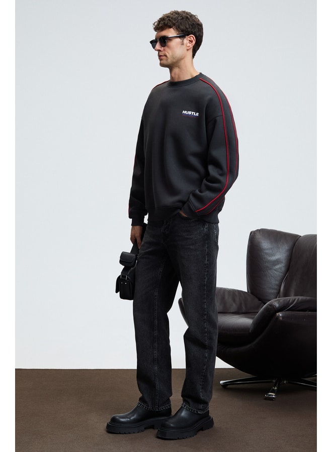 Black Slogan Sweatshirt with Long Sleeves