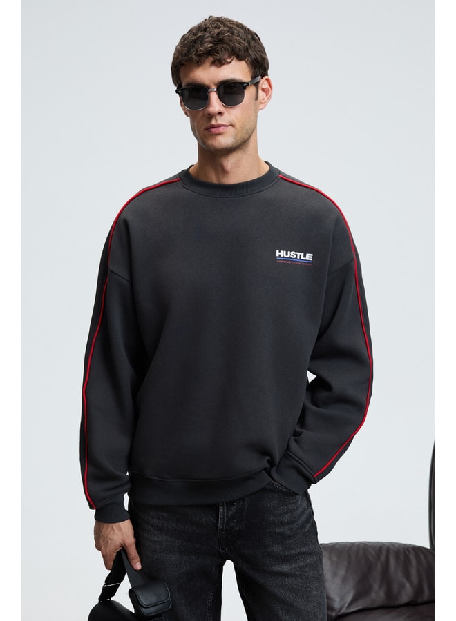 Black Slogan Sweatshirt with Long Sleeves