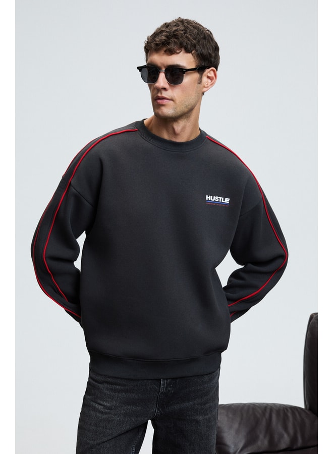Black Slogan Sweatshirt with Long Sleeves