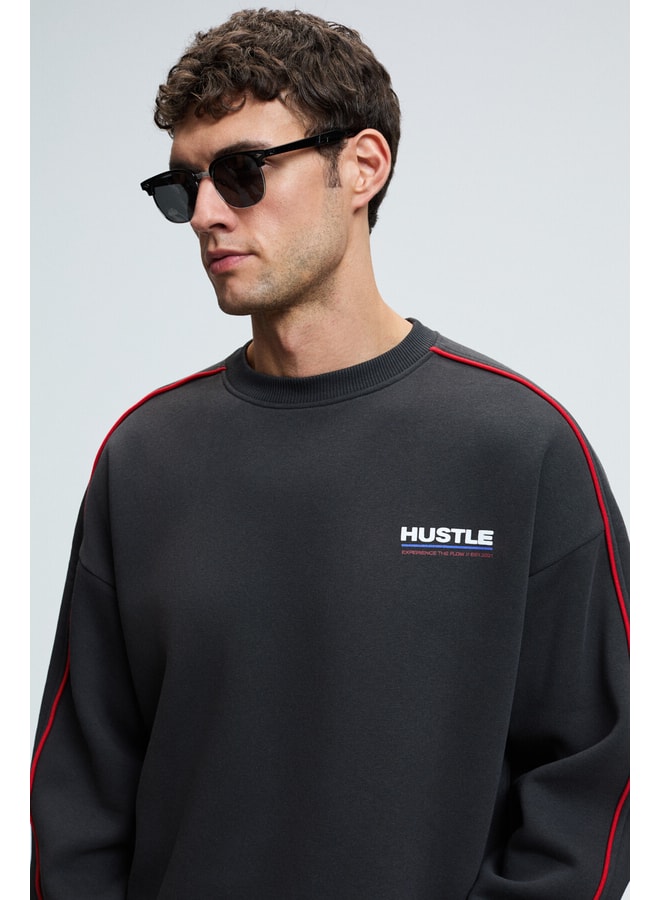 Black Slogan Sweatshirt with Long Sleeves