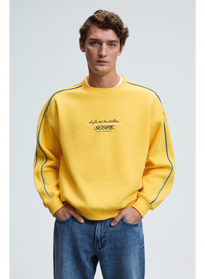 Yellow Slogan Sweatshirt with Long Sleeves