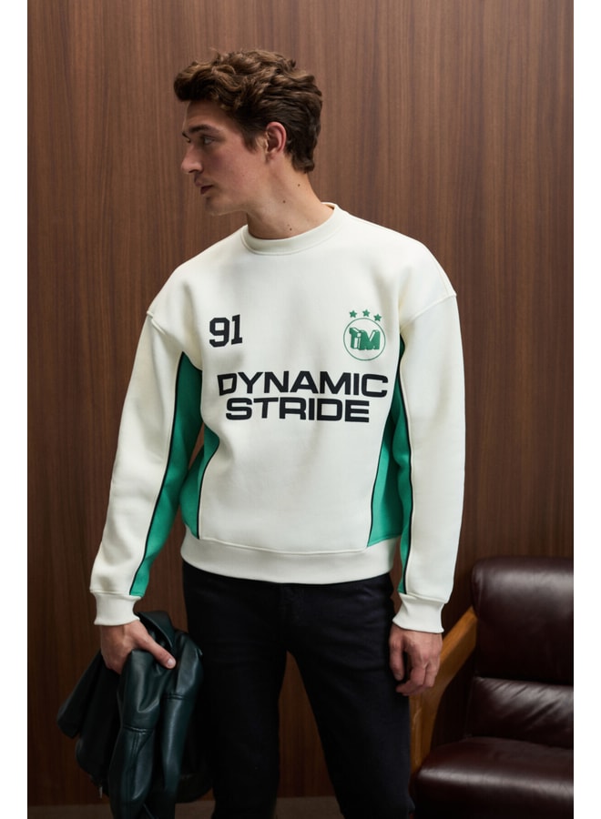 Off White Slogan Sweatshirt with Long Sleeves