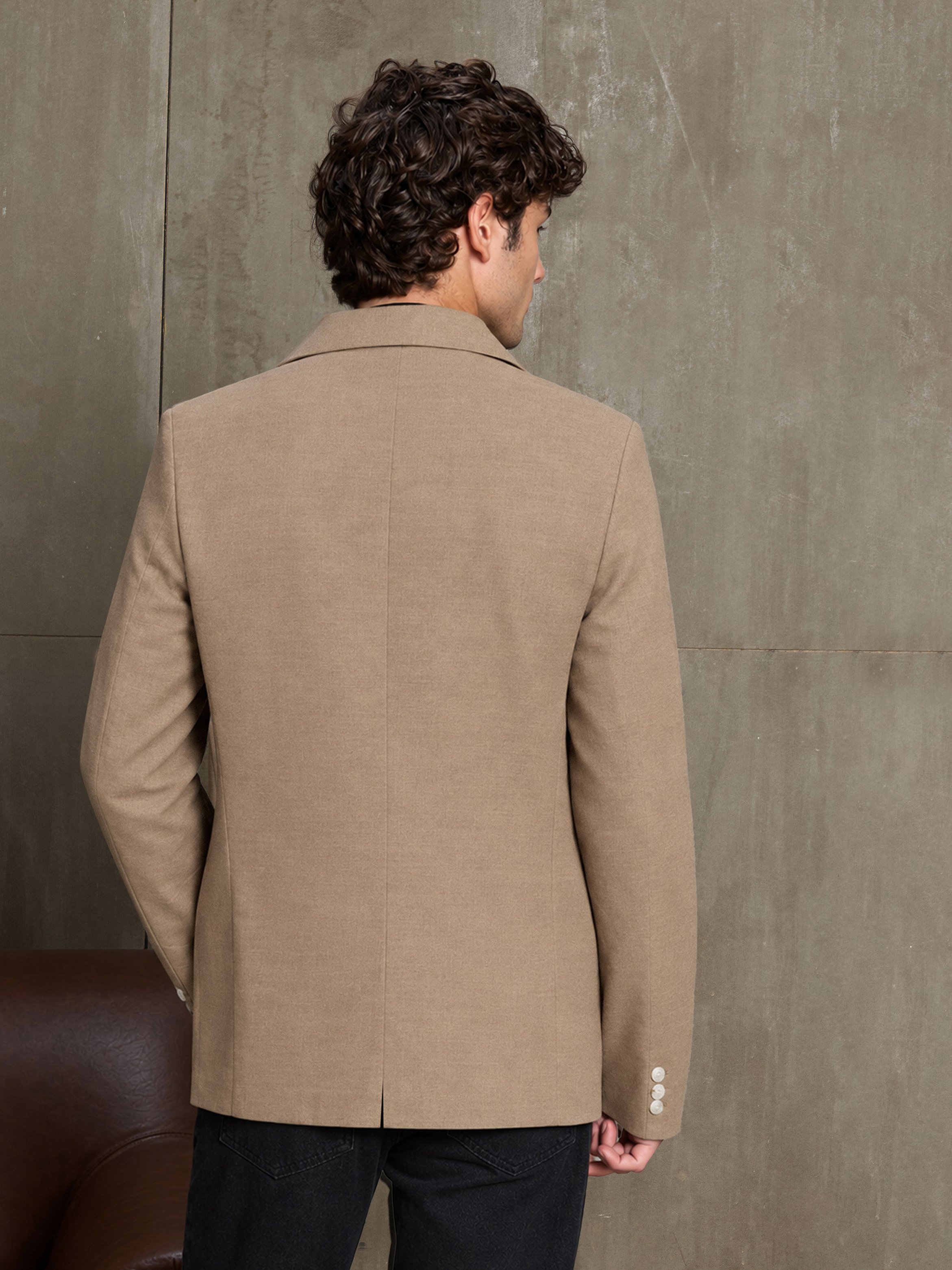 Beige Solid Tailored Blazer with Long Sleeves