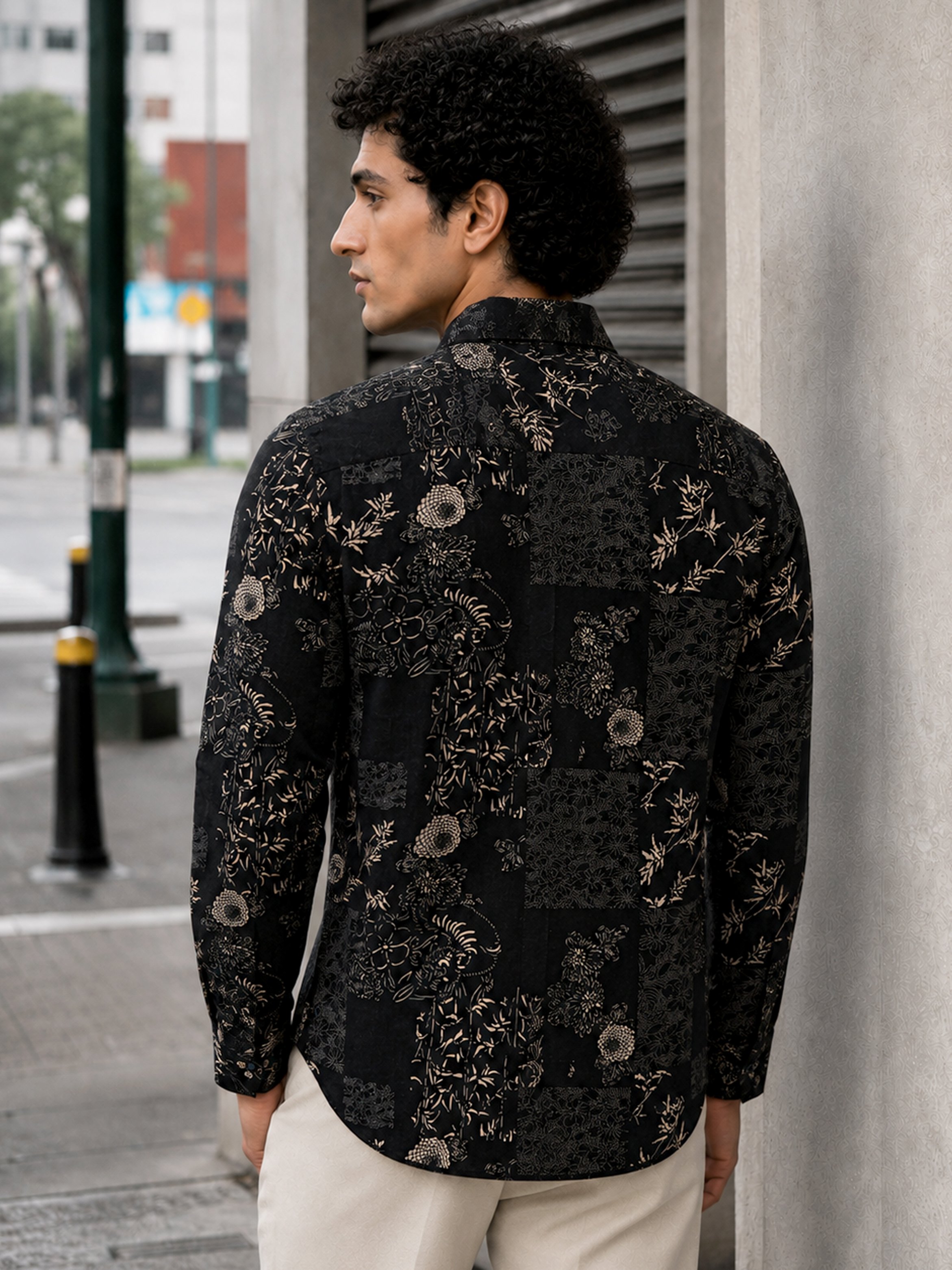 Black Printed Long Sleeves Regular Shirt