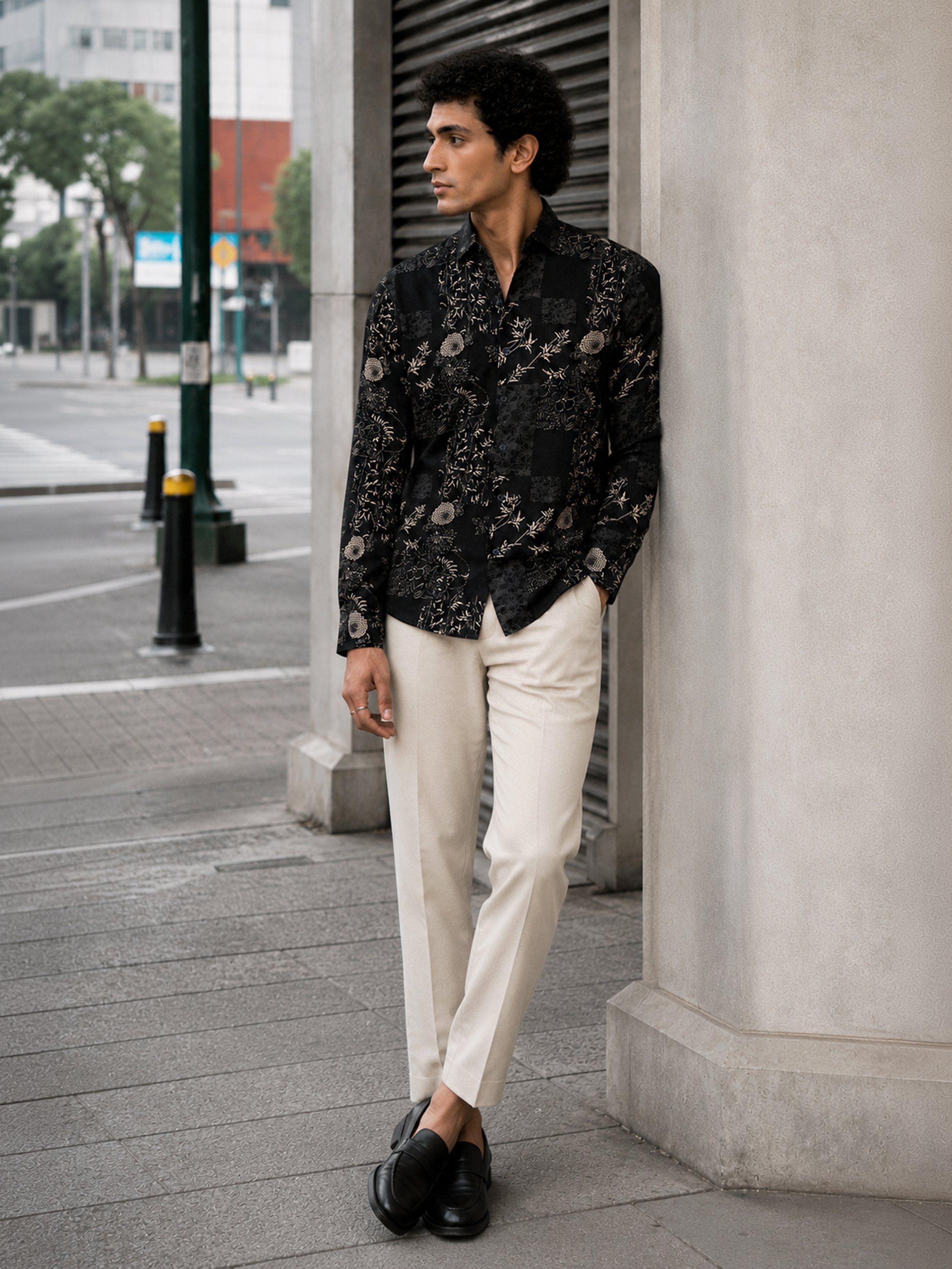 Black Printed Long Sleeves Regular Shirt