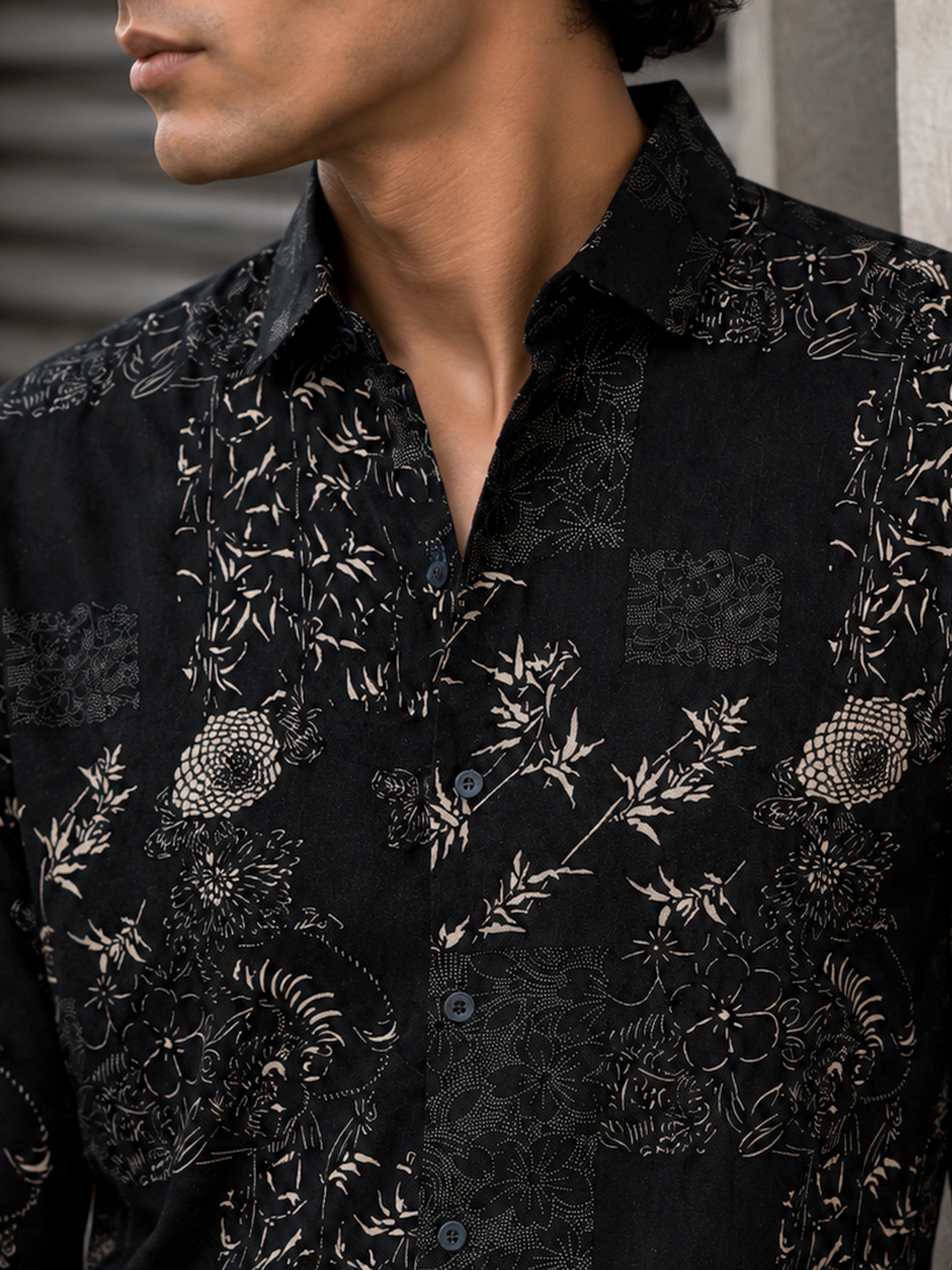 Black Printed Long Sleeves Regular Shirt