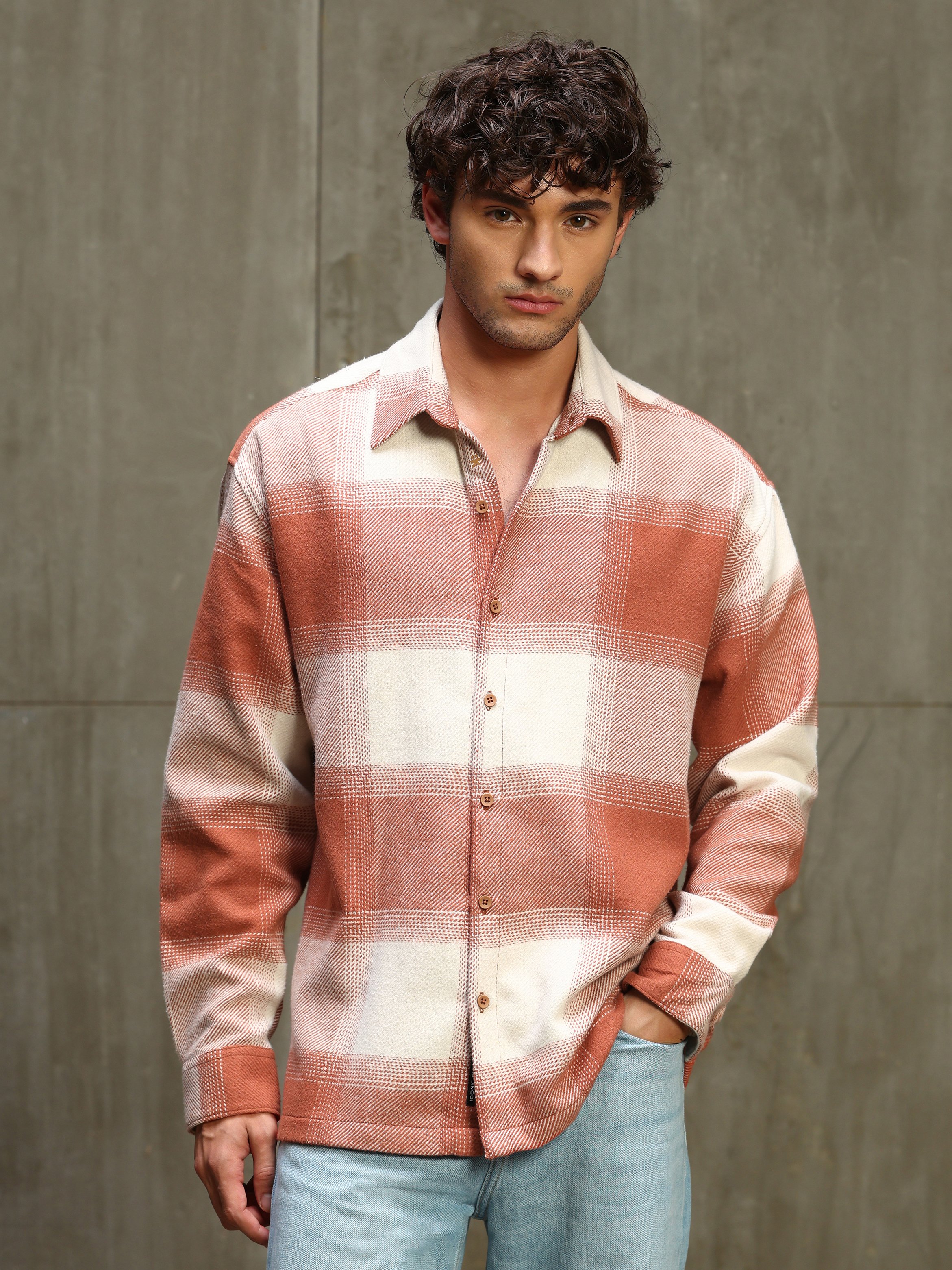 Rust Checked Long Sleeves Regular Shirt