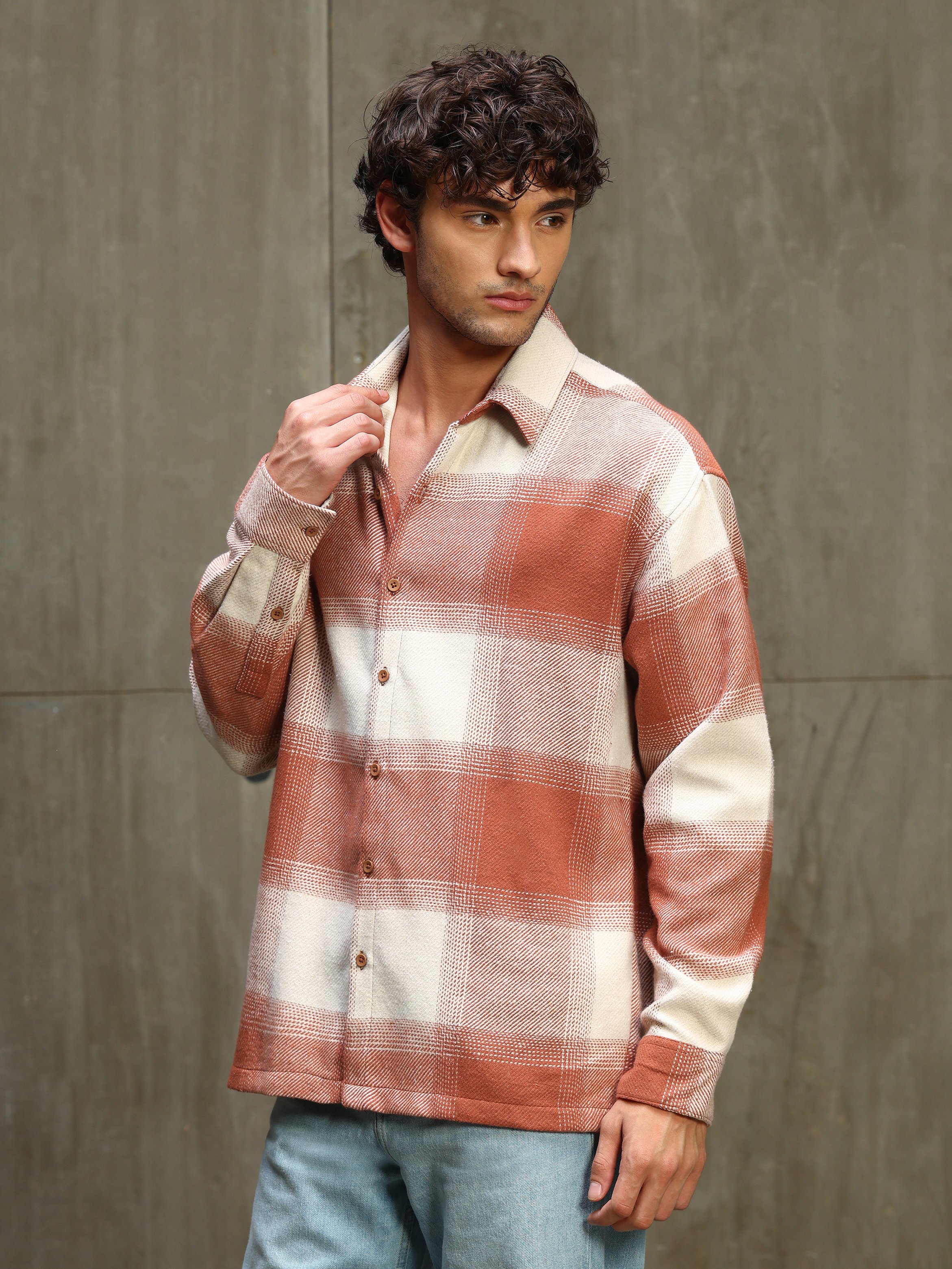 Rust Checked Long Sleeves Regular Shirt