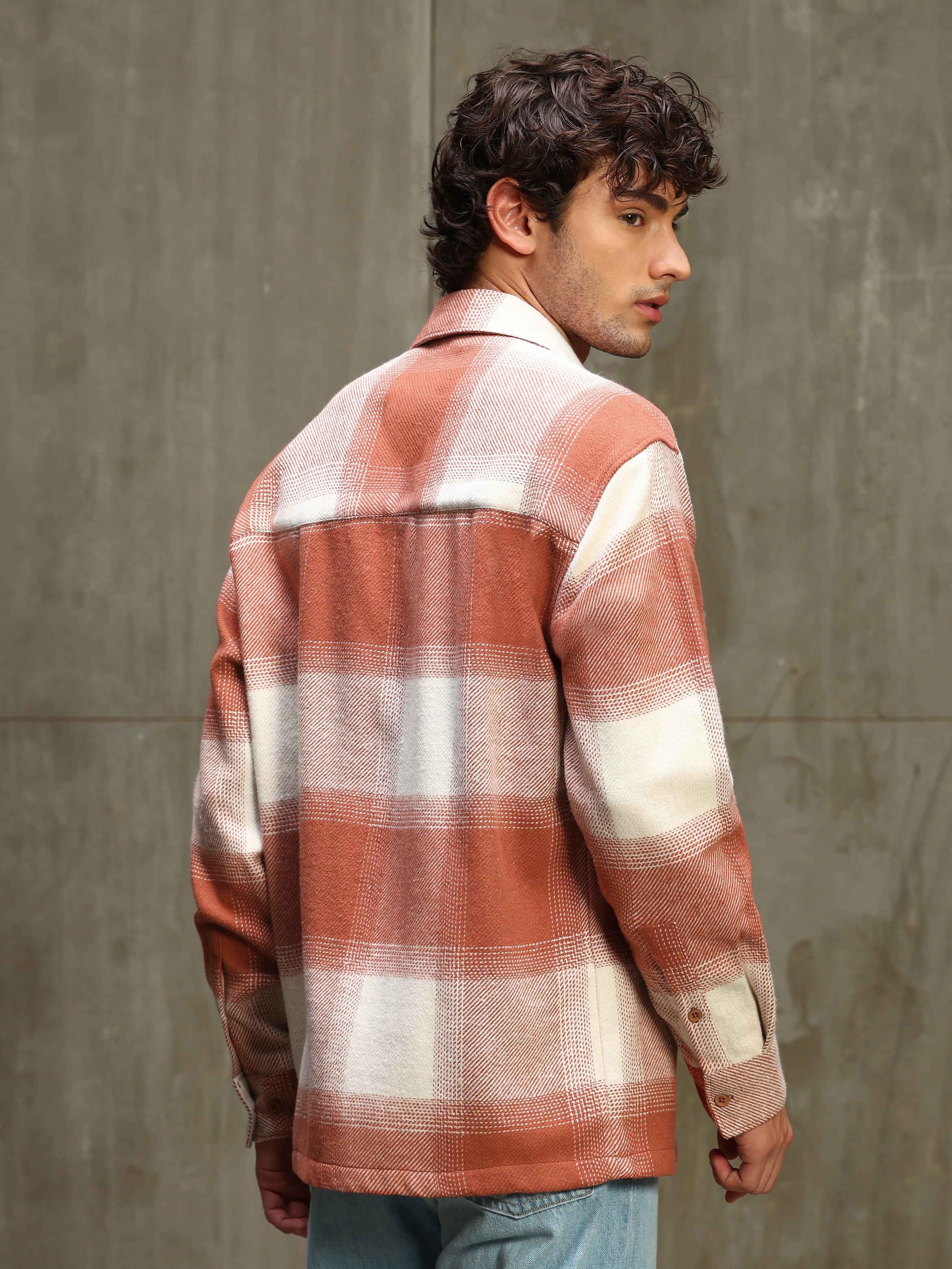 Rust Checked Long Sleeves Regular Shirt