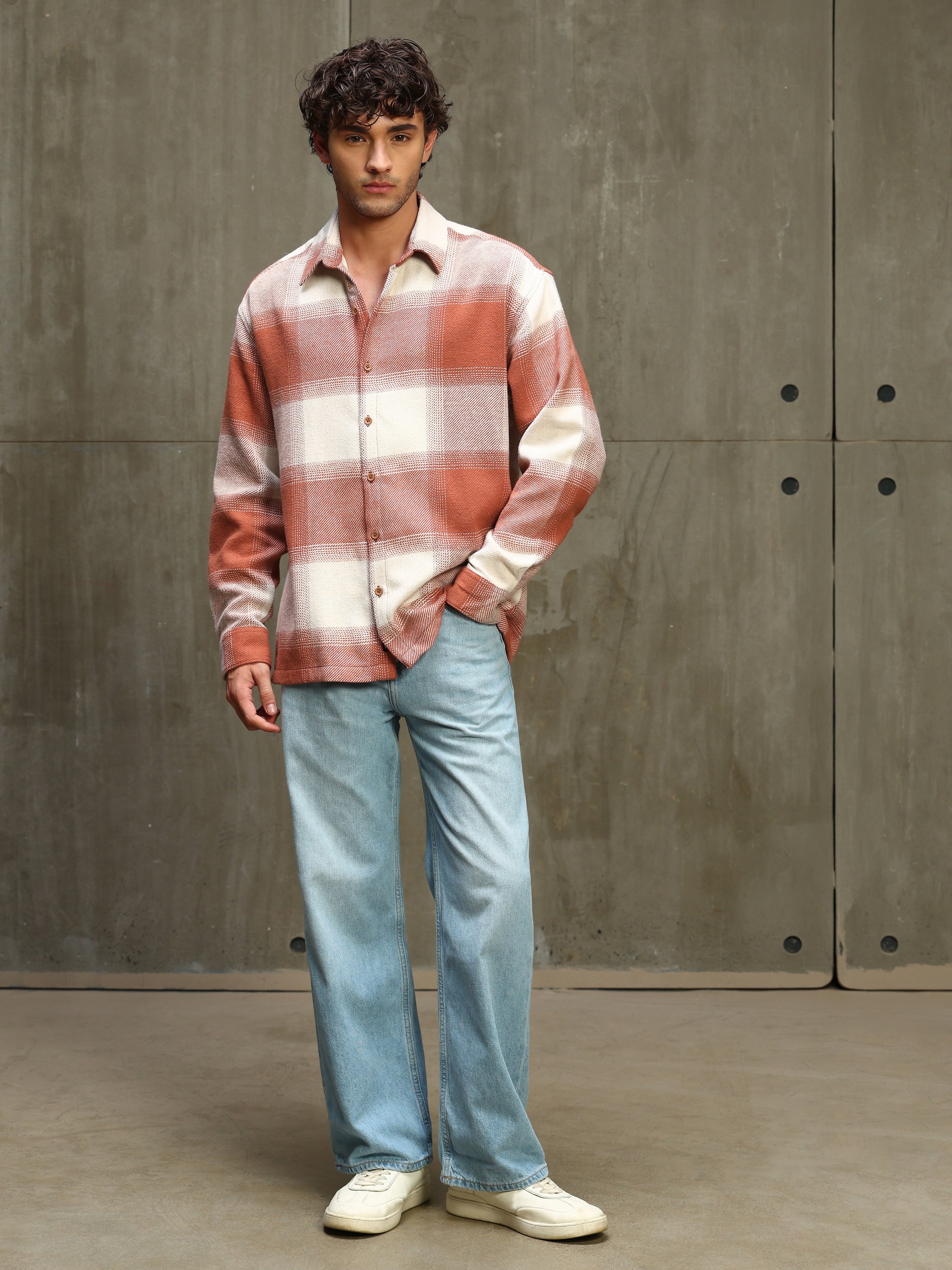 Rust Checked Long Sleeves Regular Shirt