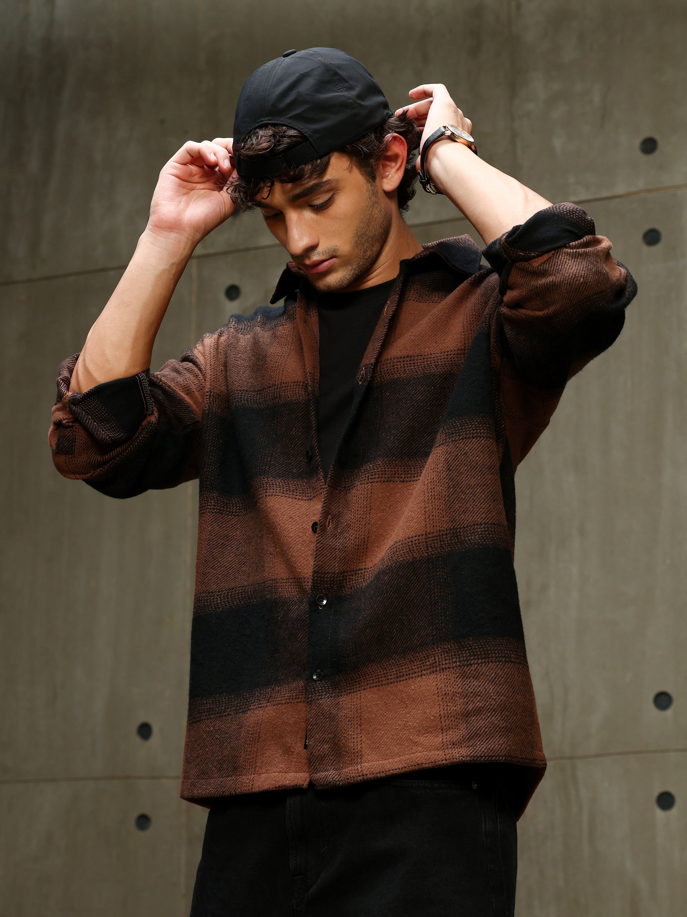 Coffee Brown Checked Long Sleeves Regular Shirt