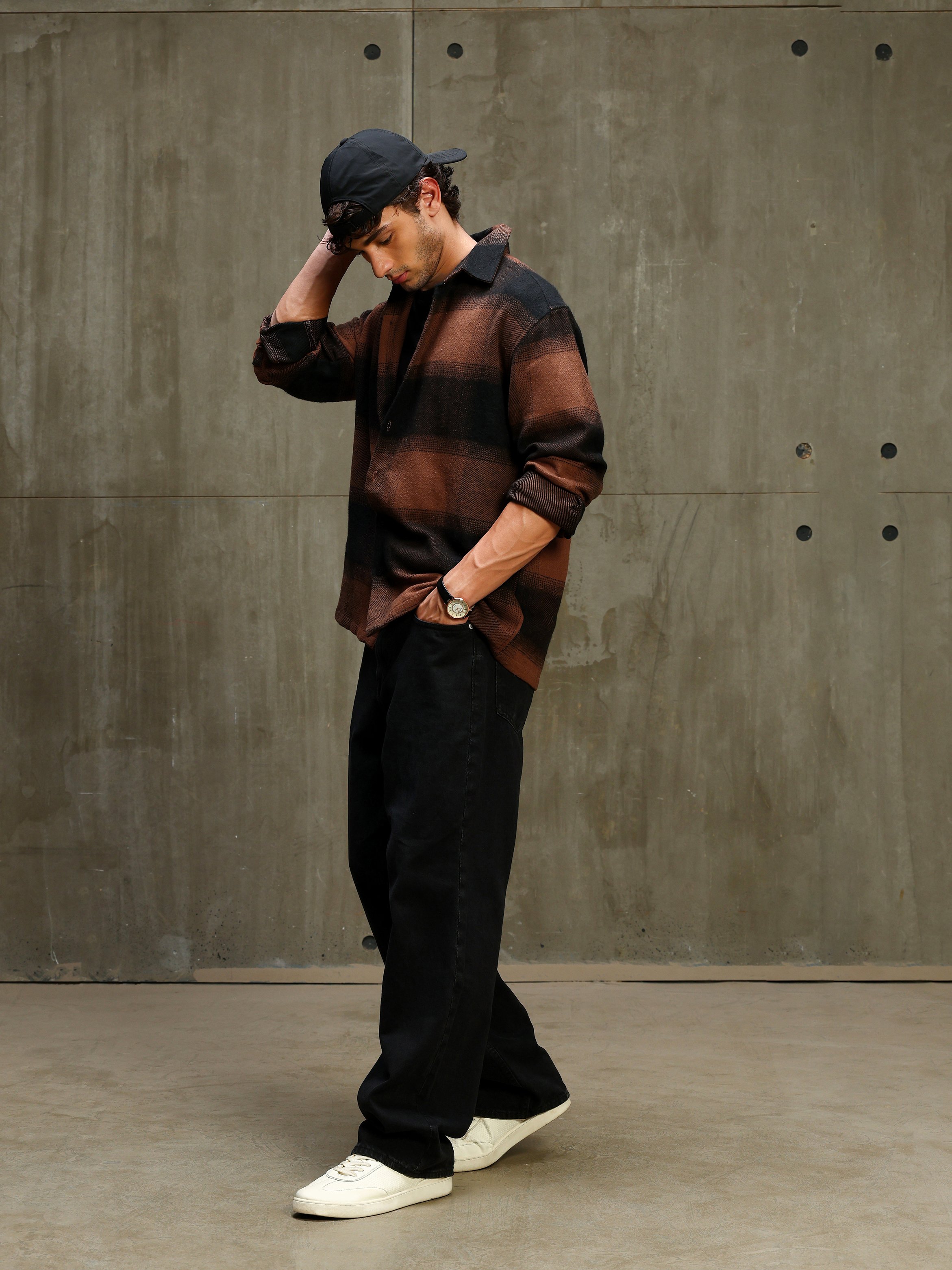 Coffee Brown Checked Long Sleeves Regular Shirt