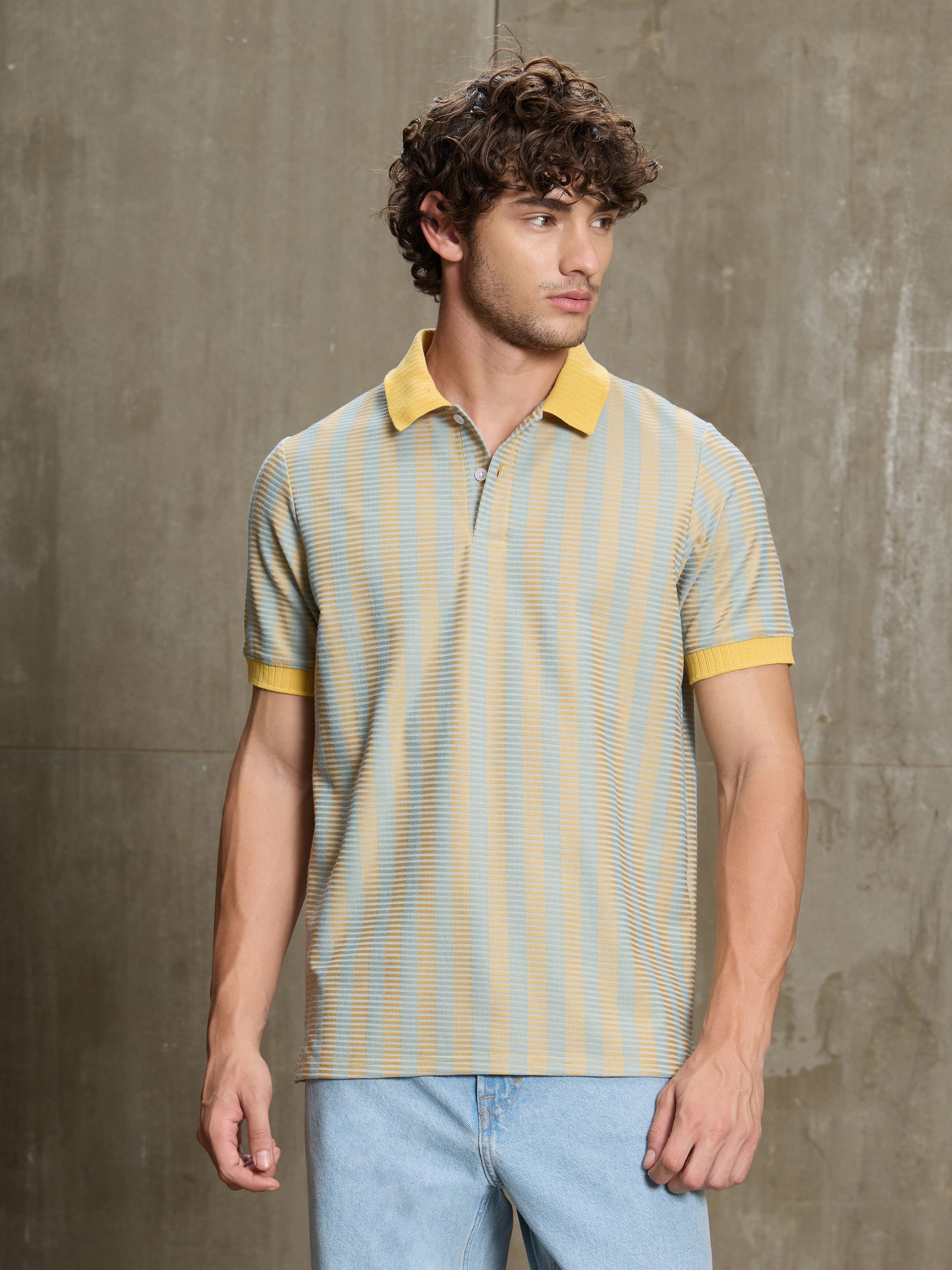 Multi Striped Collared Slim T-Shirt