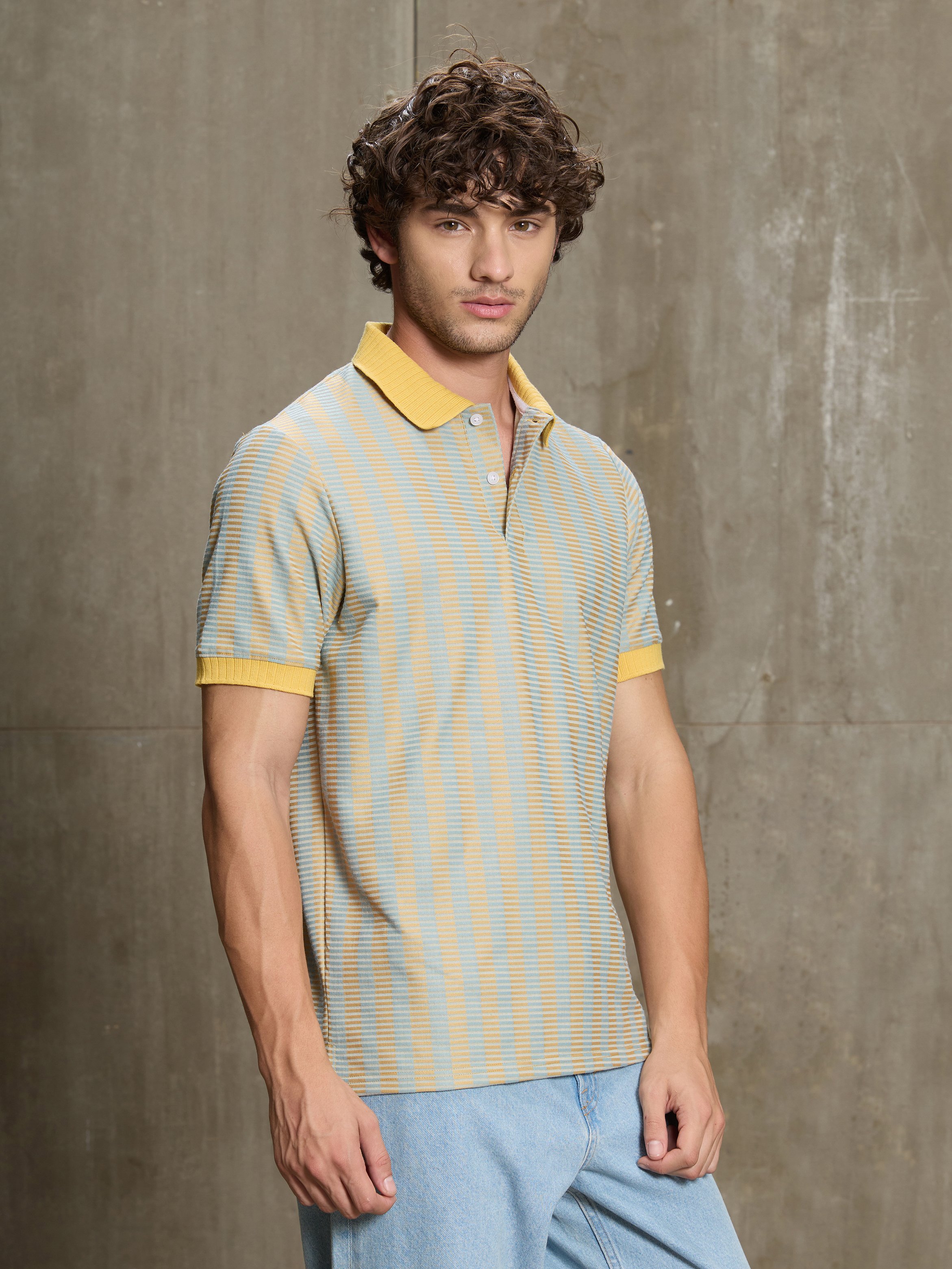 Multi Striped Collared Slim T-Shirt