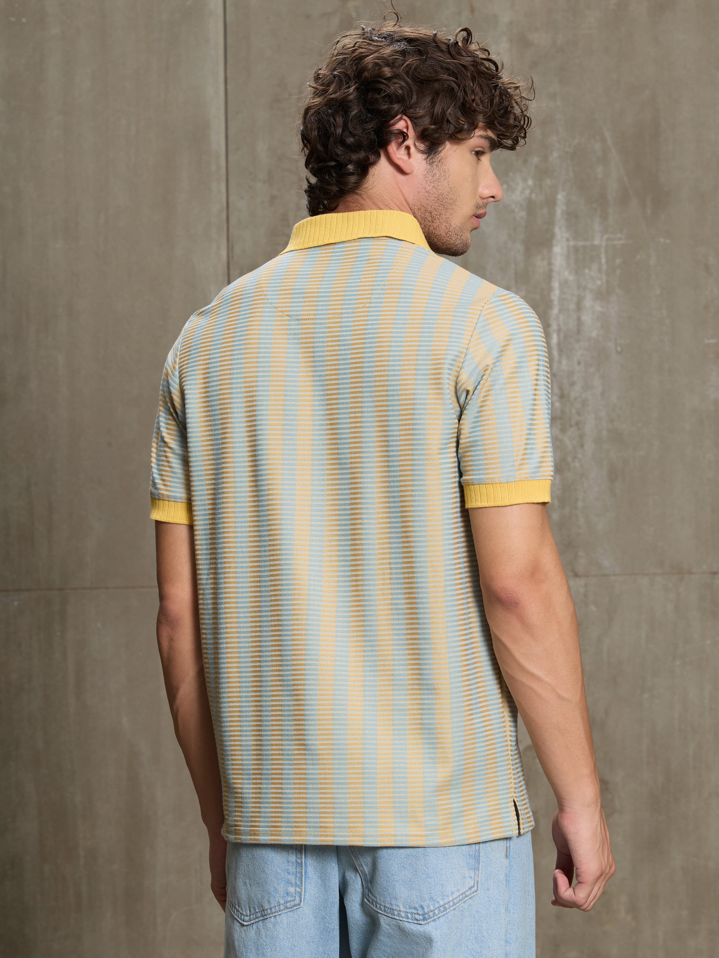 Multi Striped Collared Slim T-Shirt