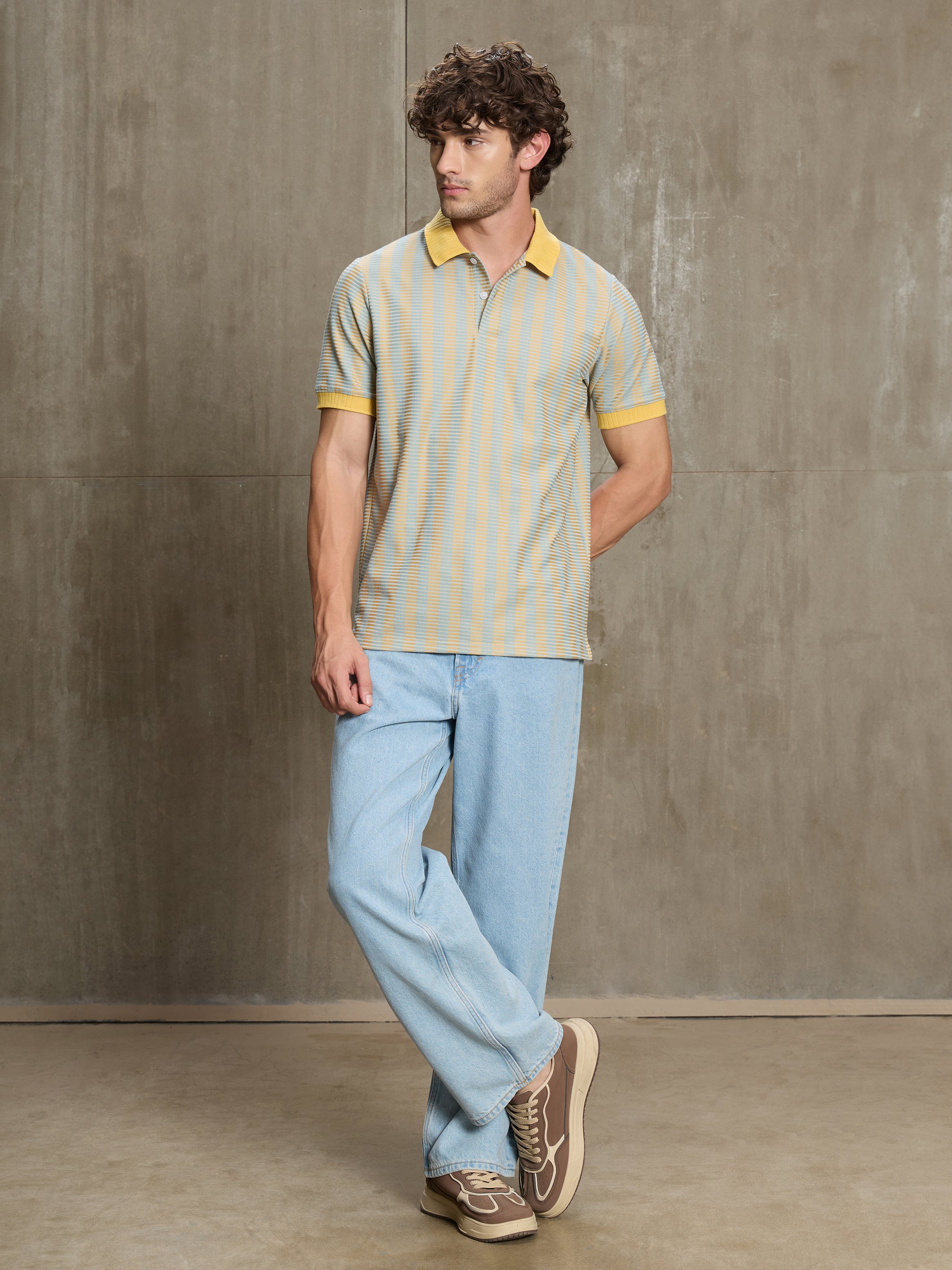 Multi Striped Collared Slim T-Shirt