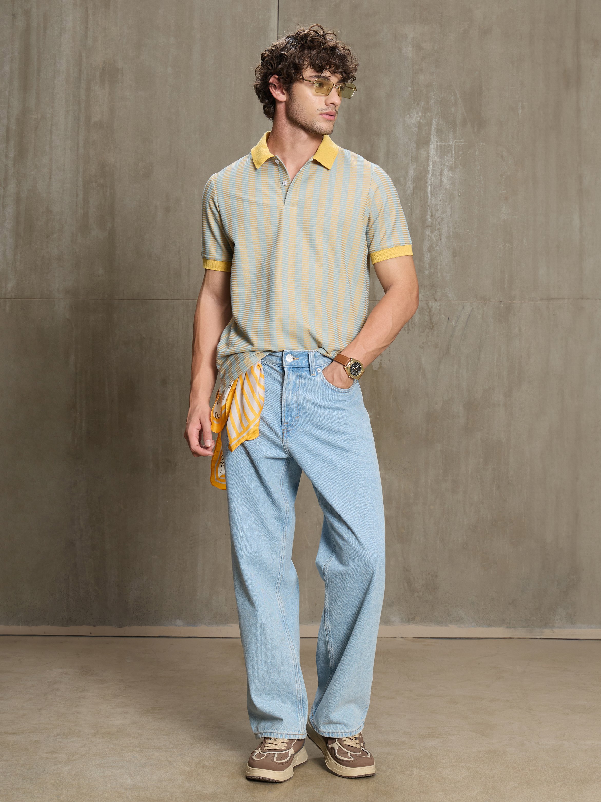 Multi Striped Collared Slim T-Shirt