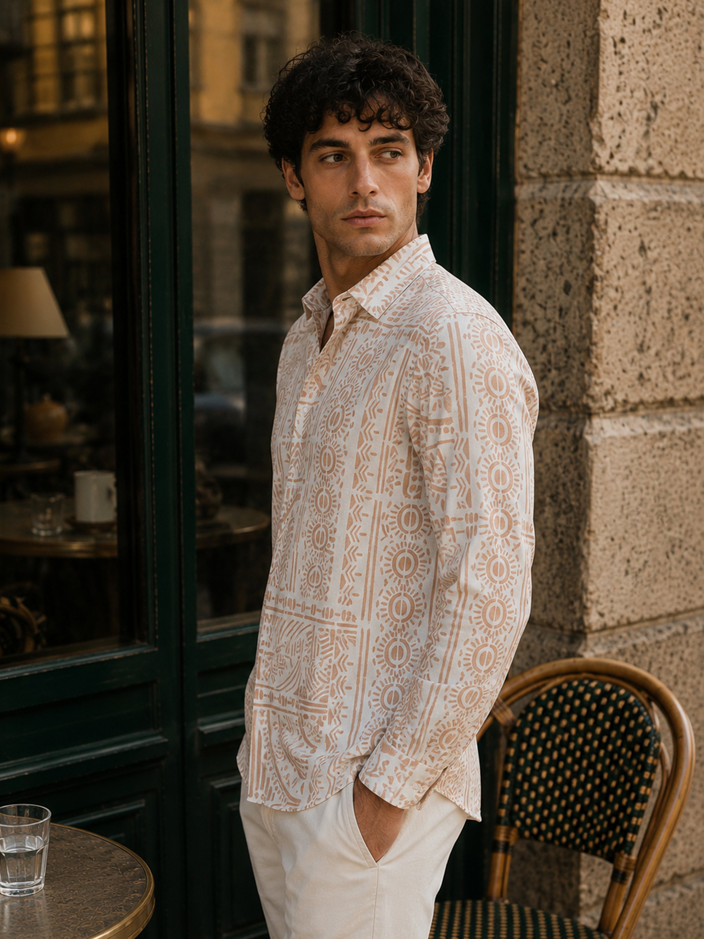 Beige Printed Long Sleeves Regular Shirt