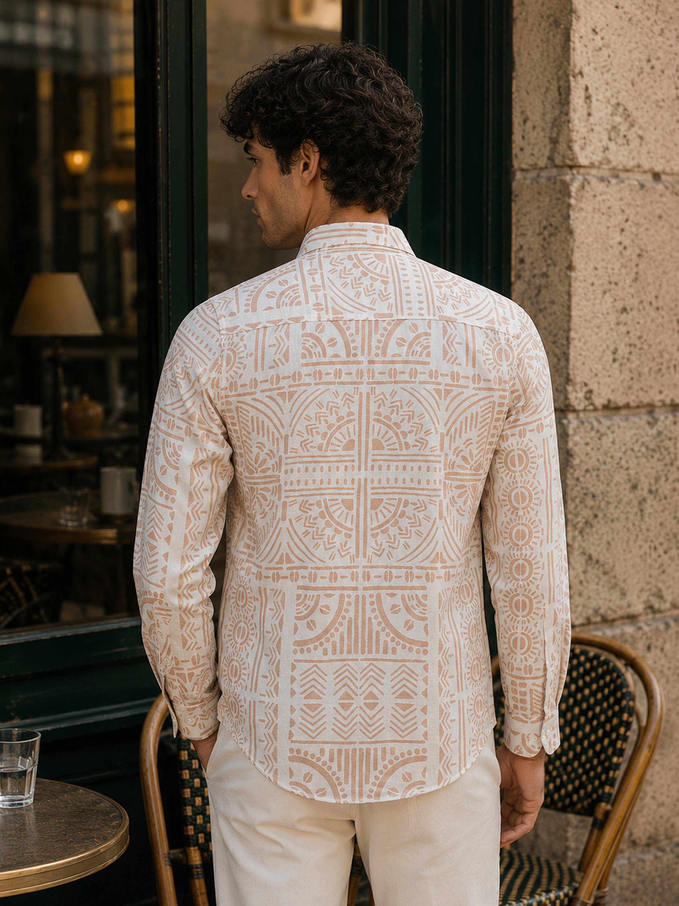 Beige Printed Long Sleeves Regular Shirt
