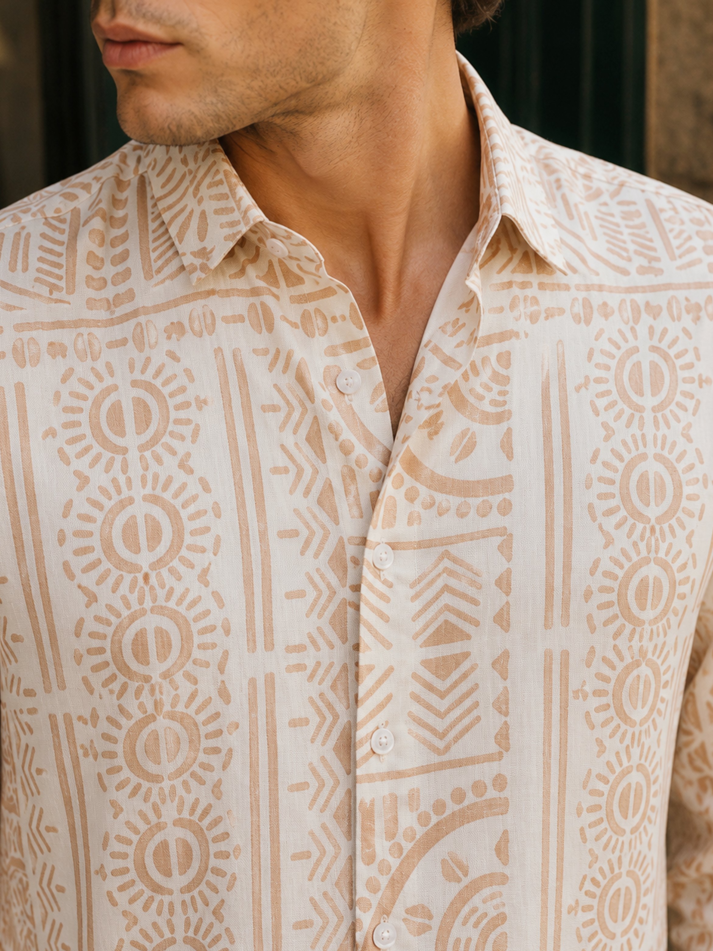 Beige Printed Long Sleeves Regular Shirt