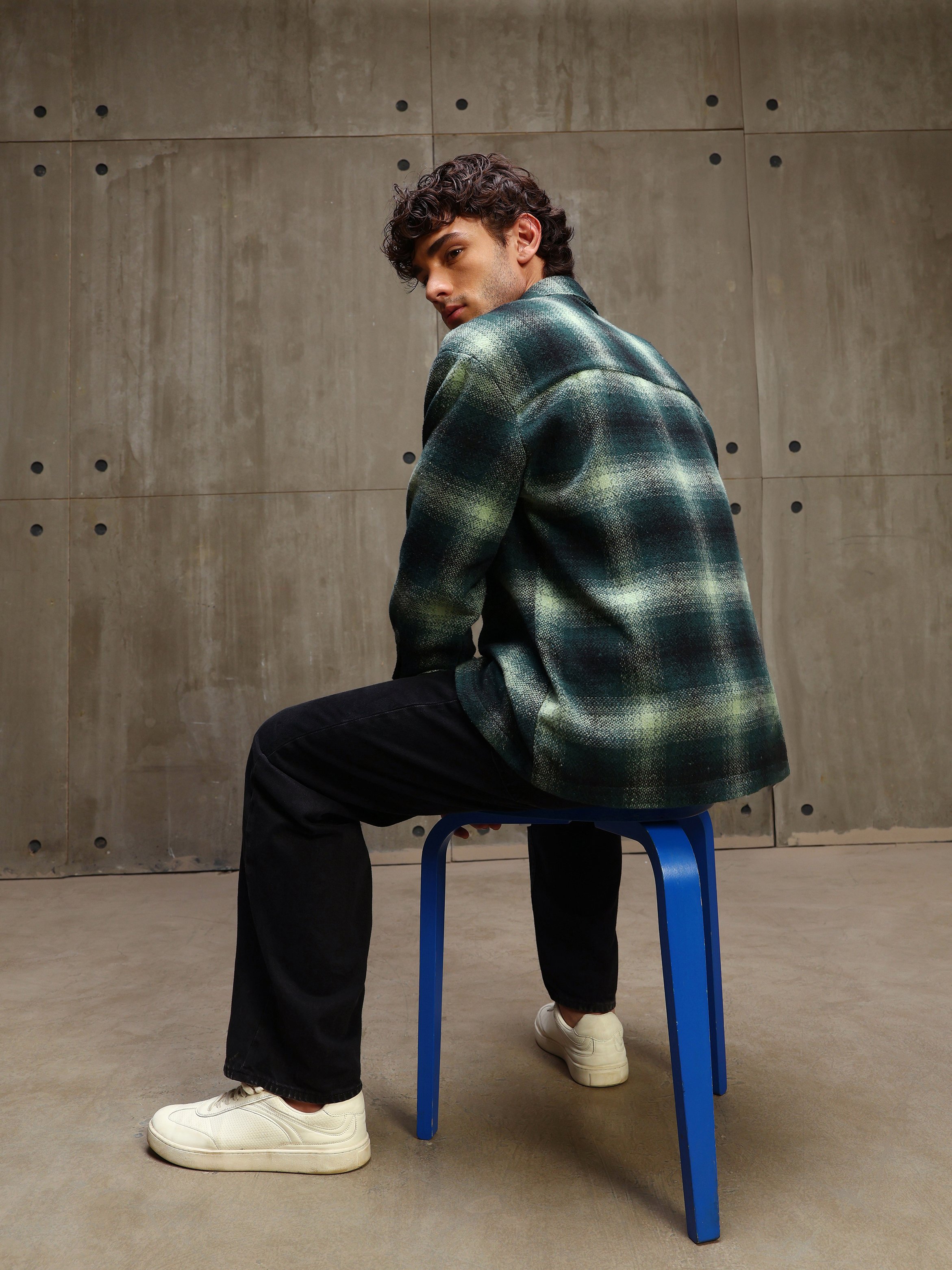Dark Green Checked Long Sleeves Regular Shirt