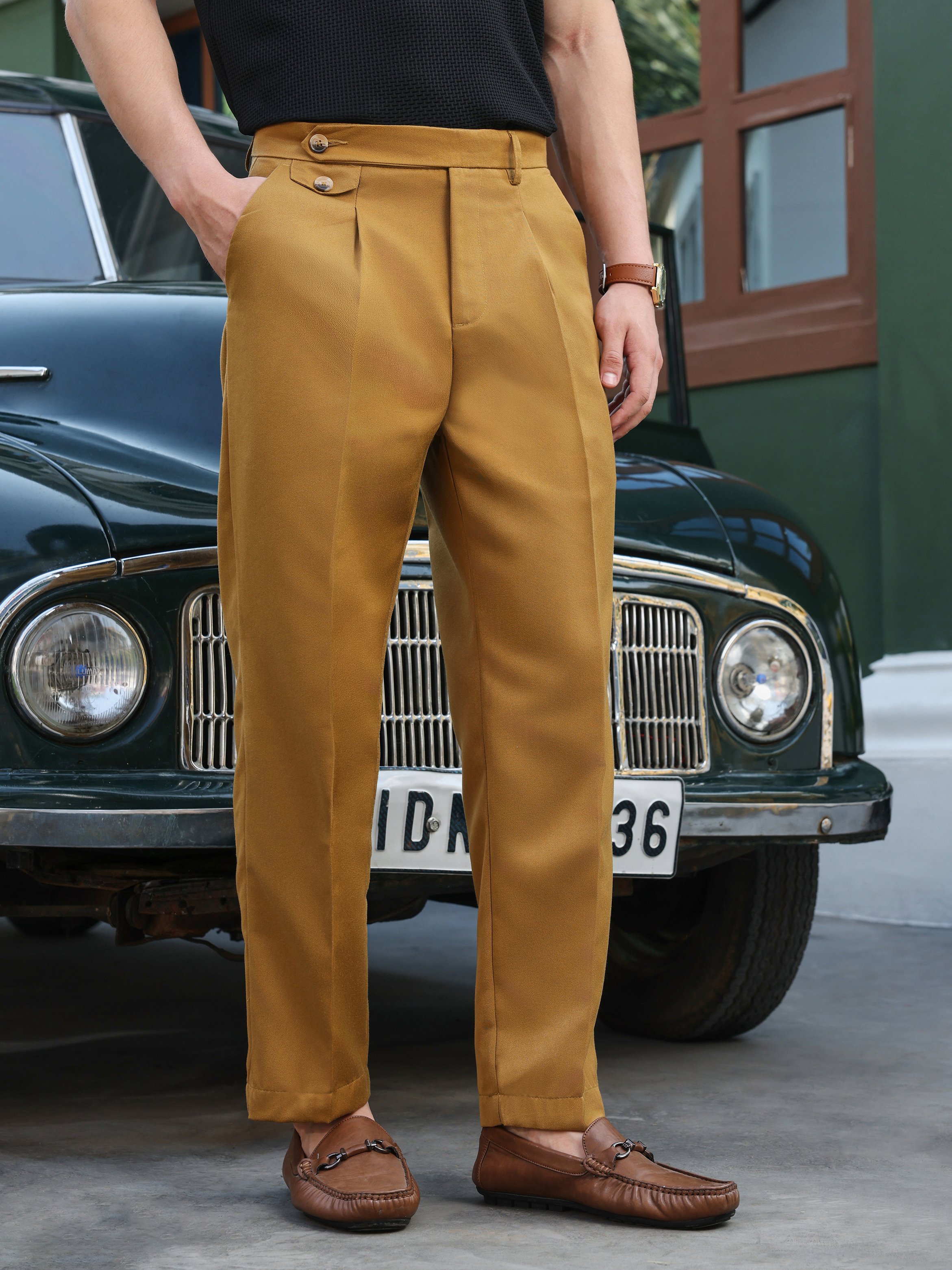 Mustard Solid Straight Leg Trousers