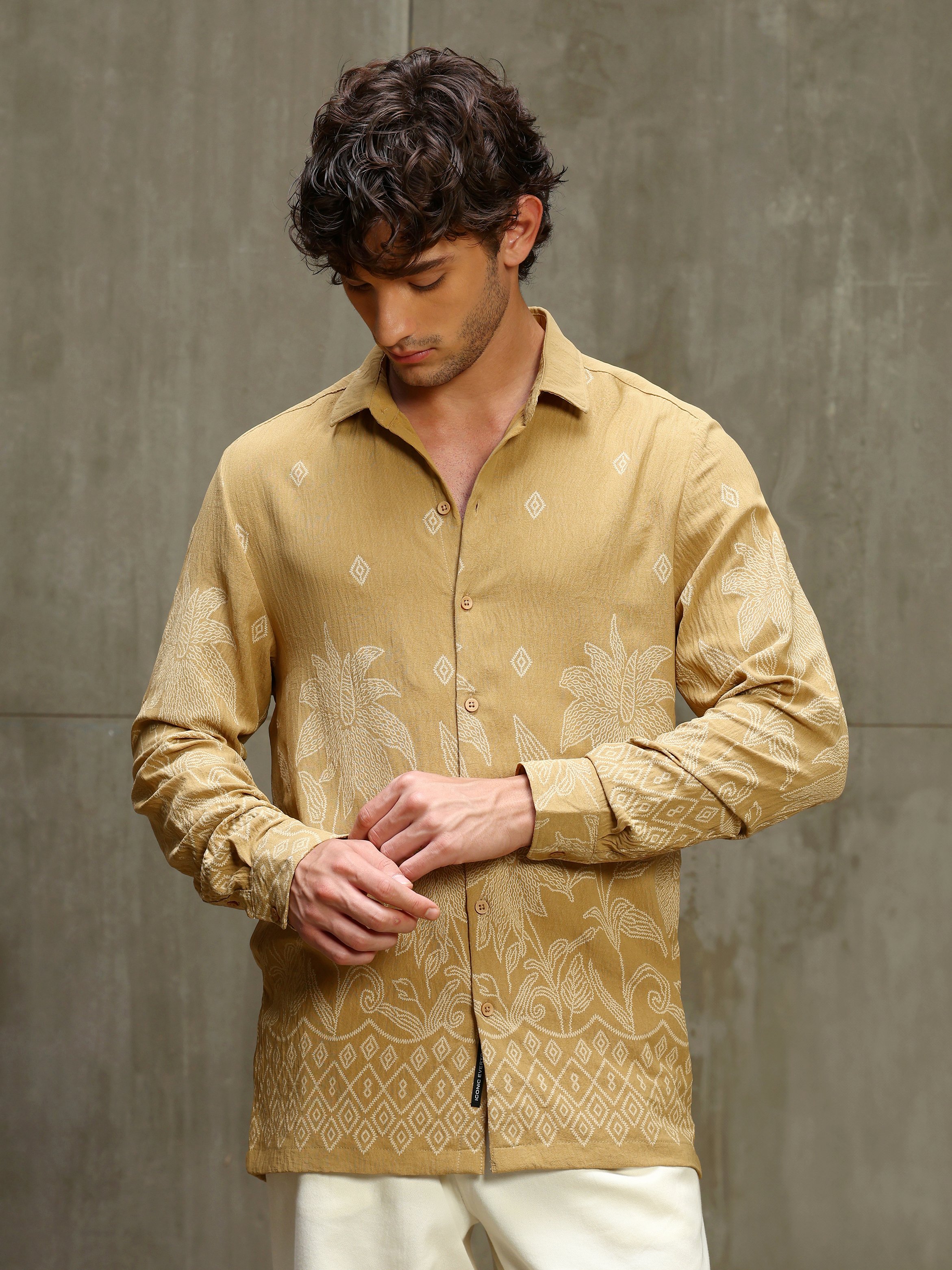 Brown Printed Long Sleeves Shirt