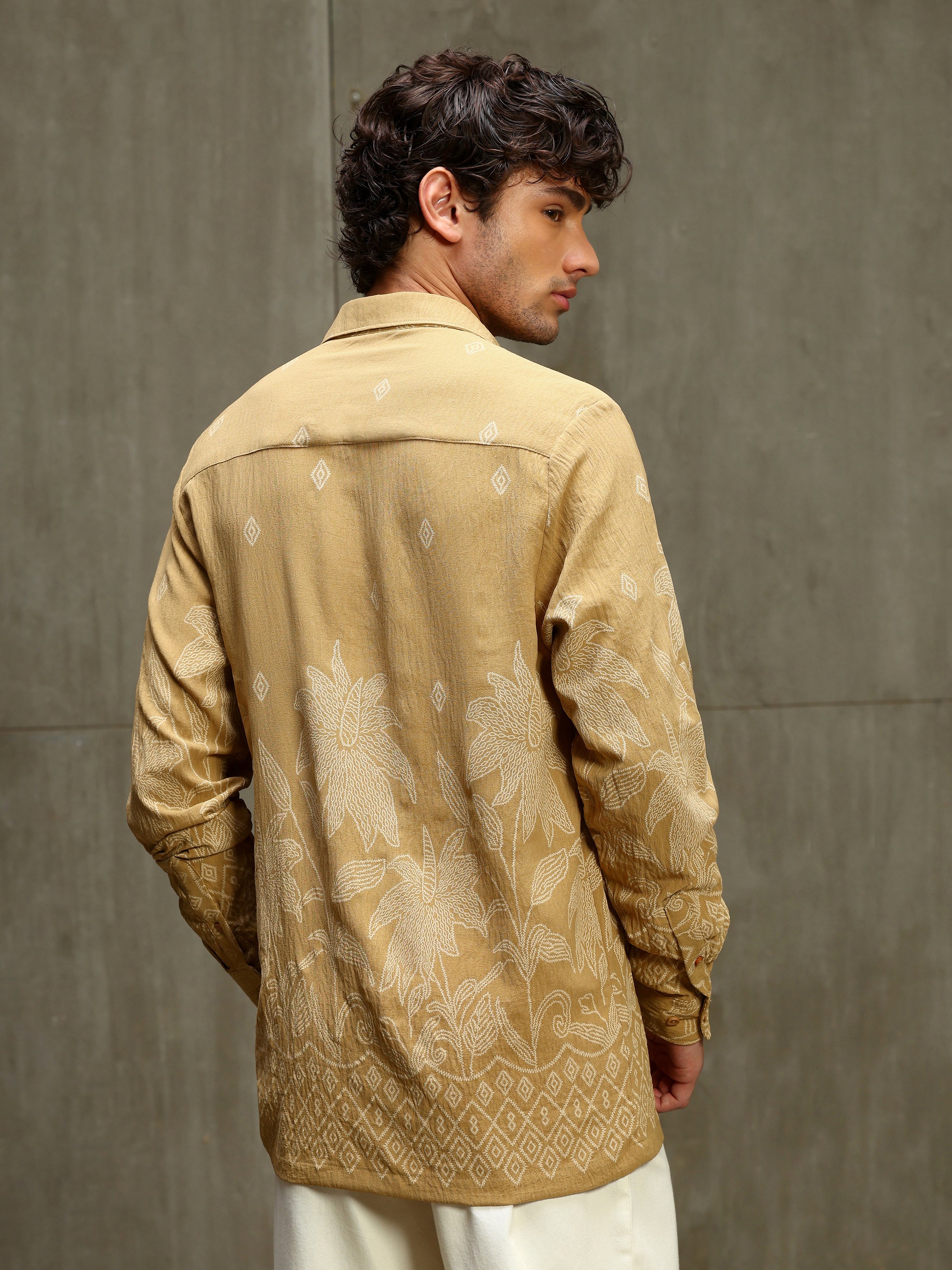 Brown Printed Long Sleeves Shirt