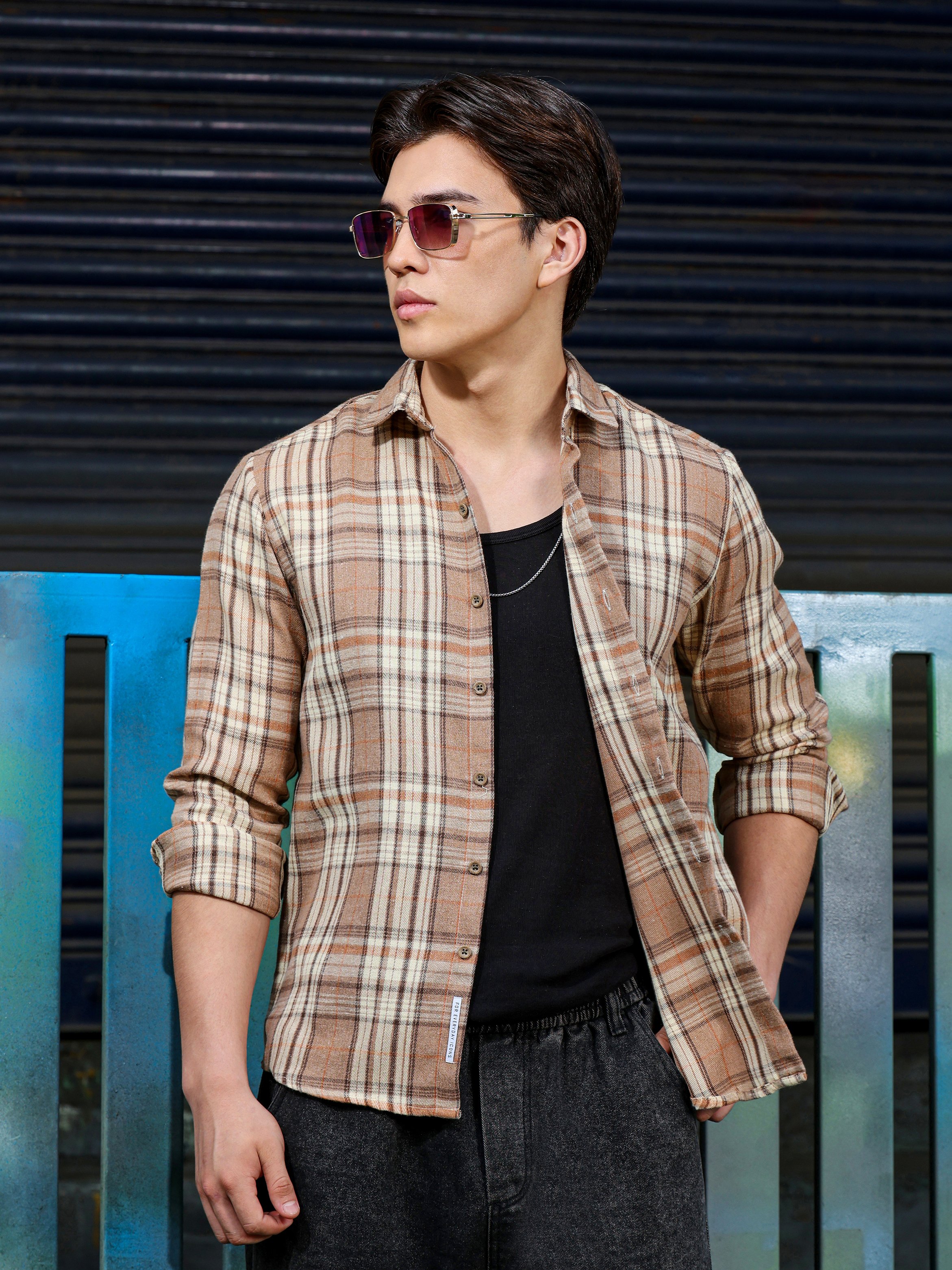 Brown Checked Long Sleeves Regular Shirt
