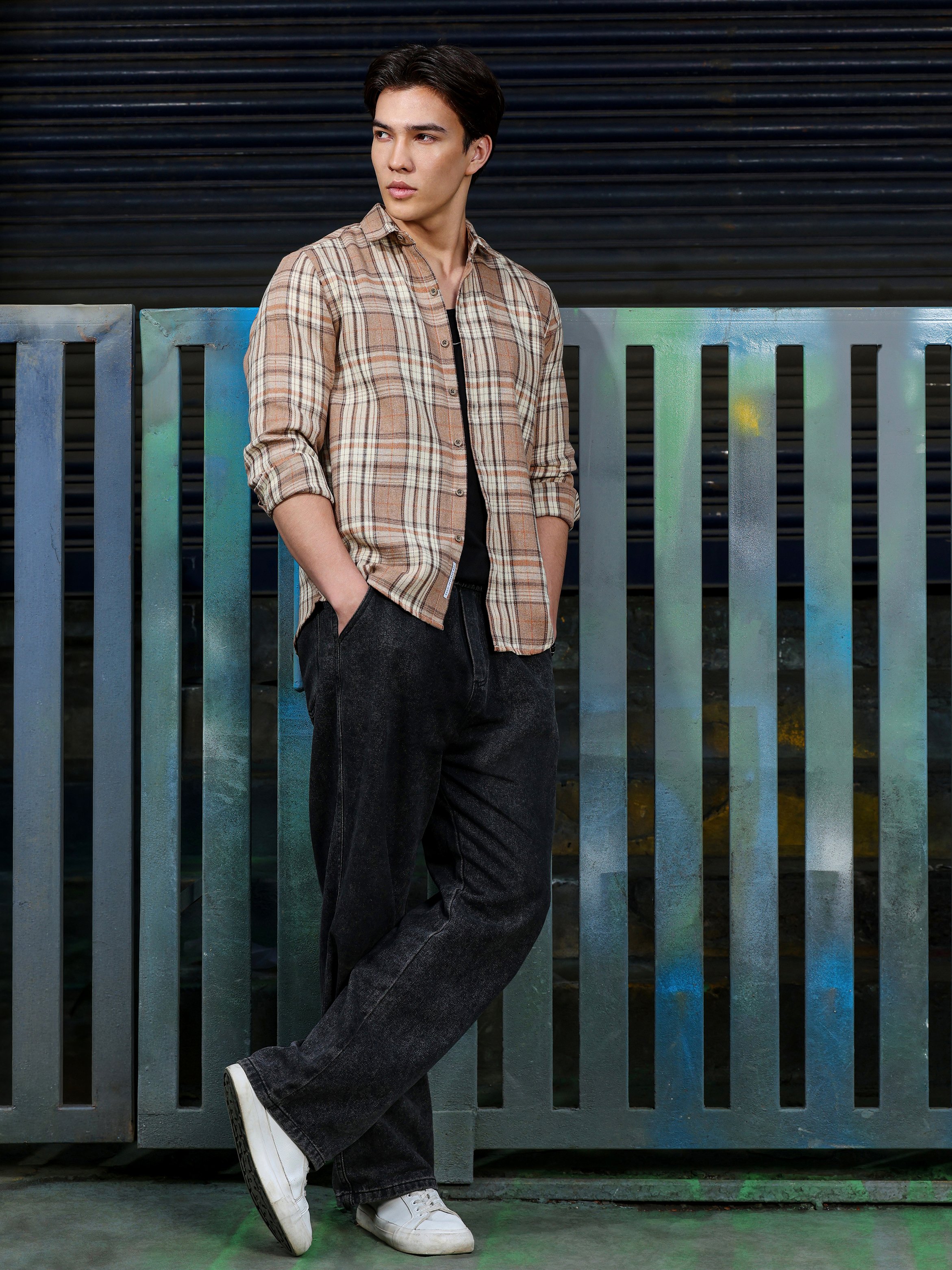 Brown Checked Long Sleeves Regular Shirt