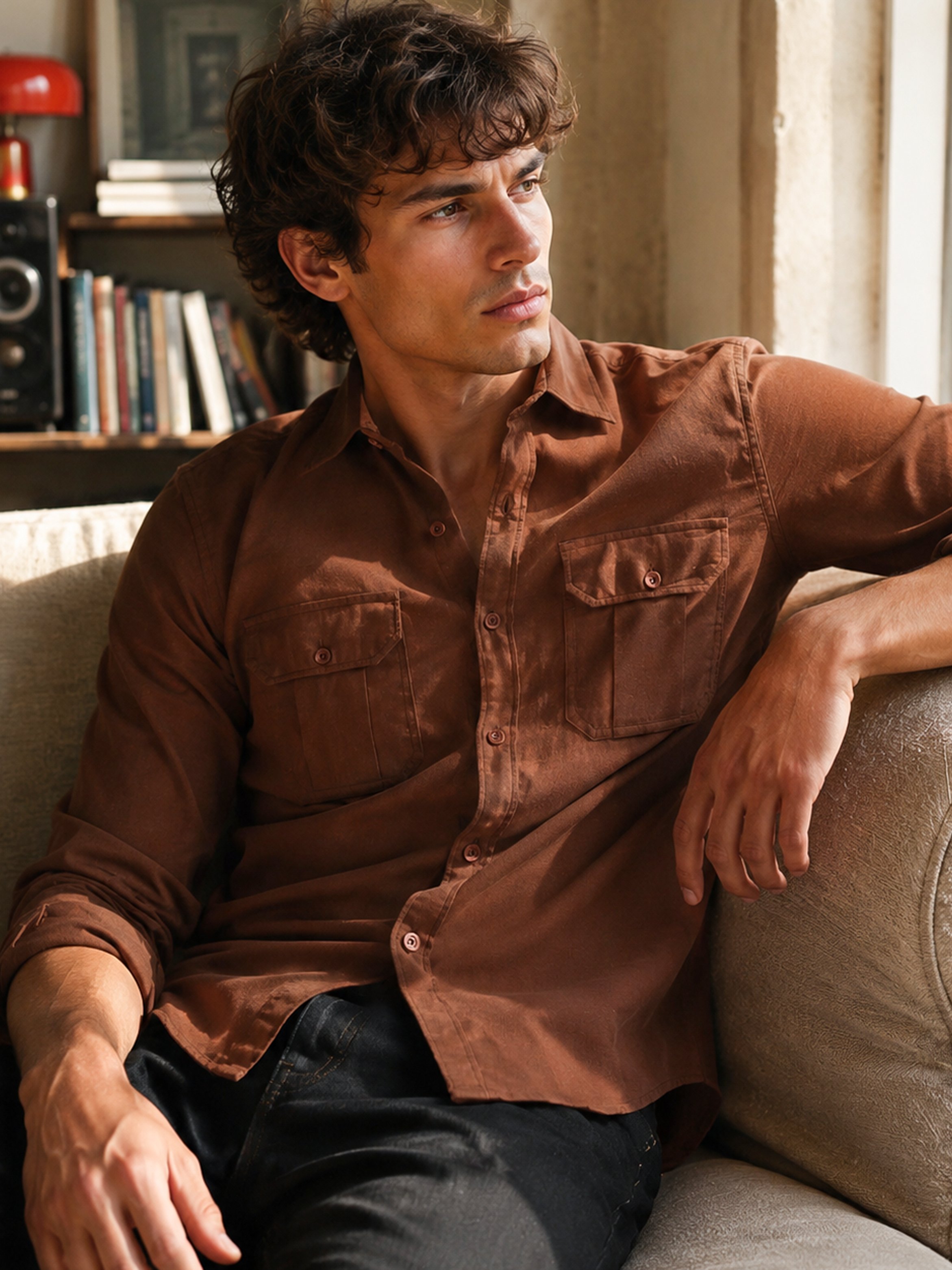 Brown Solid Long Sleeves Regular Shirt