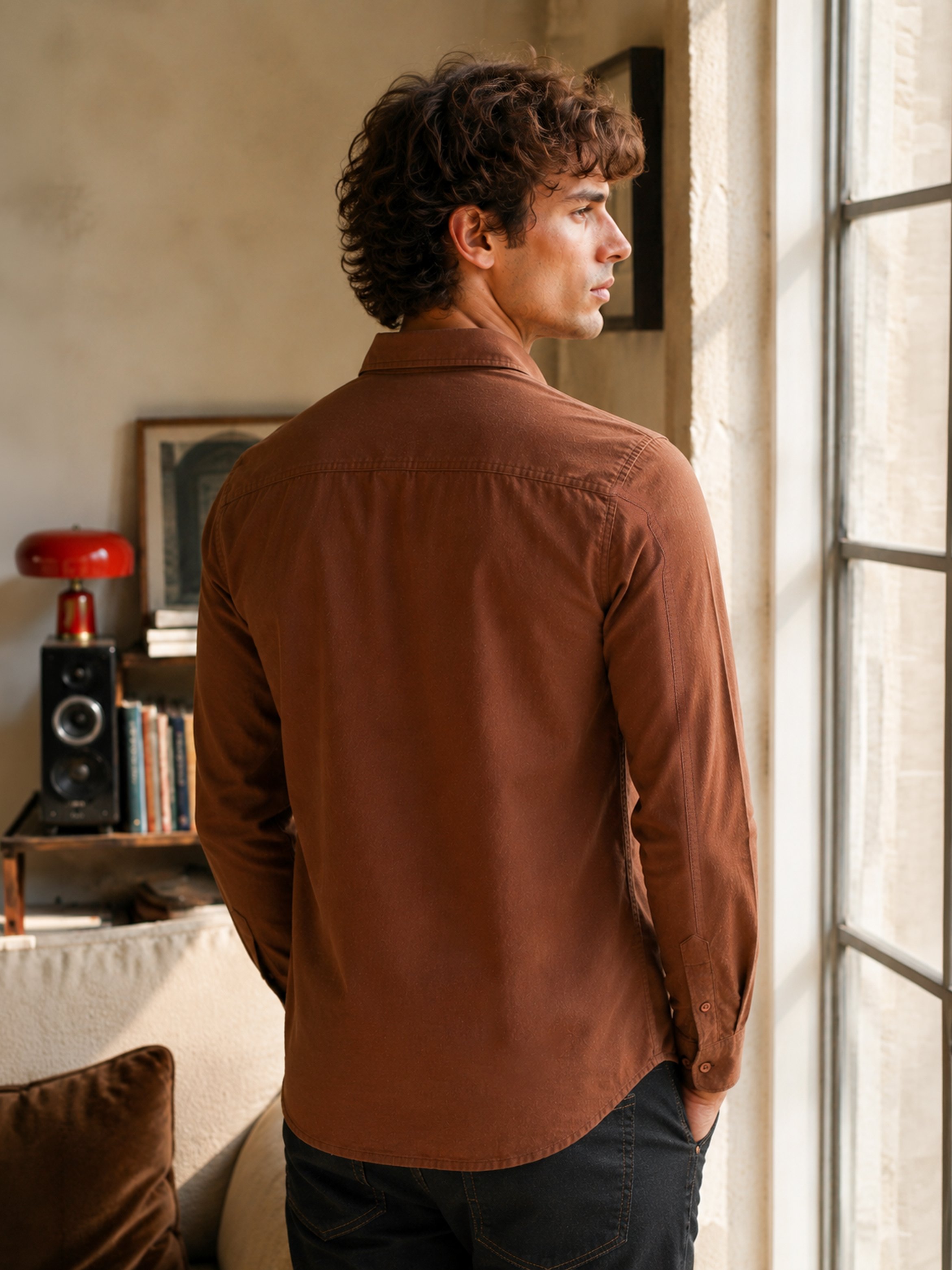 Brown Solid Long Sleeves Regular Shirt