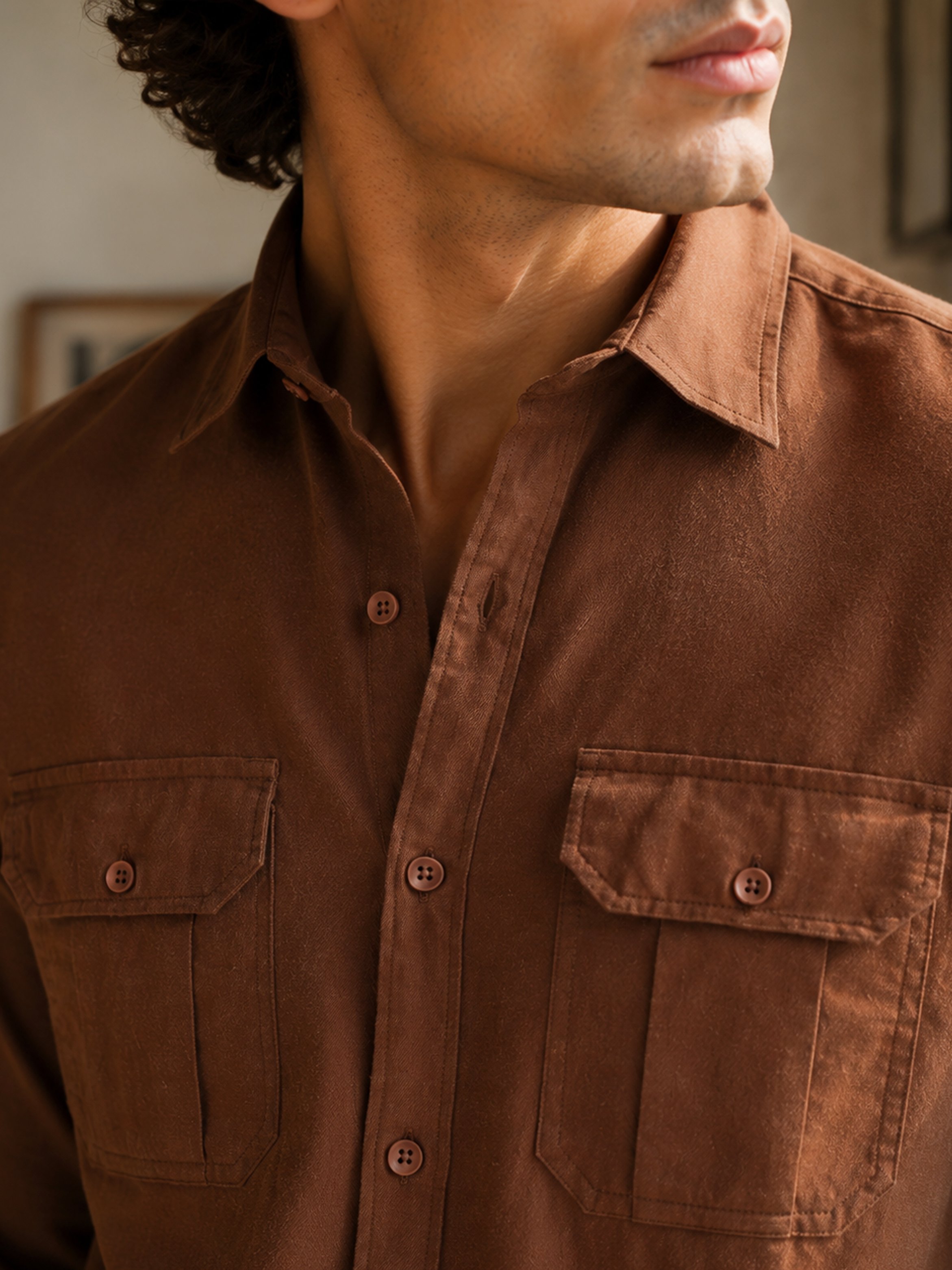 Brown Solid Long Sleeves Regular Shirt