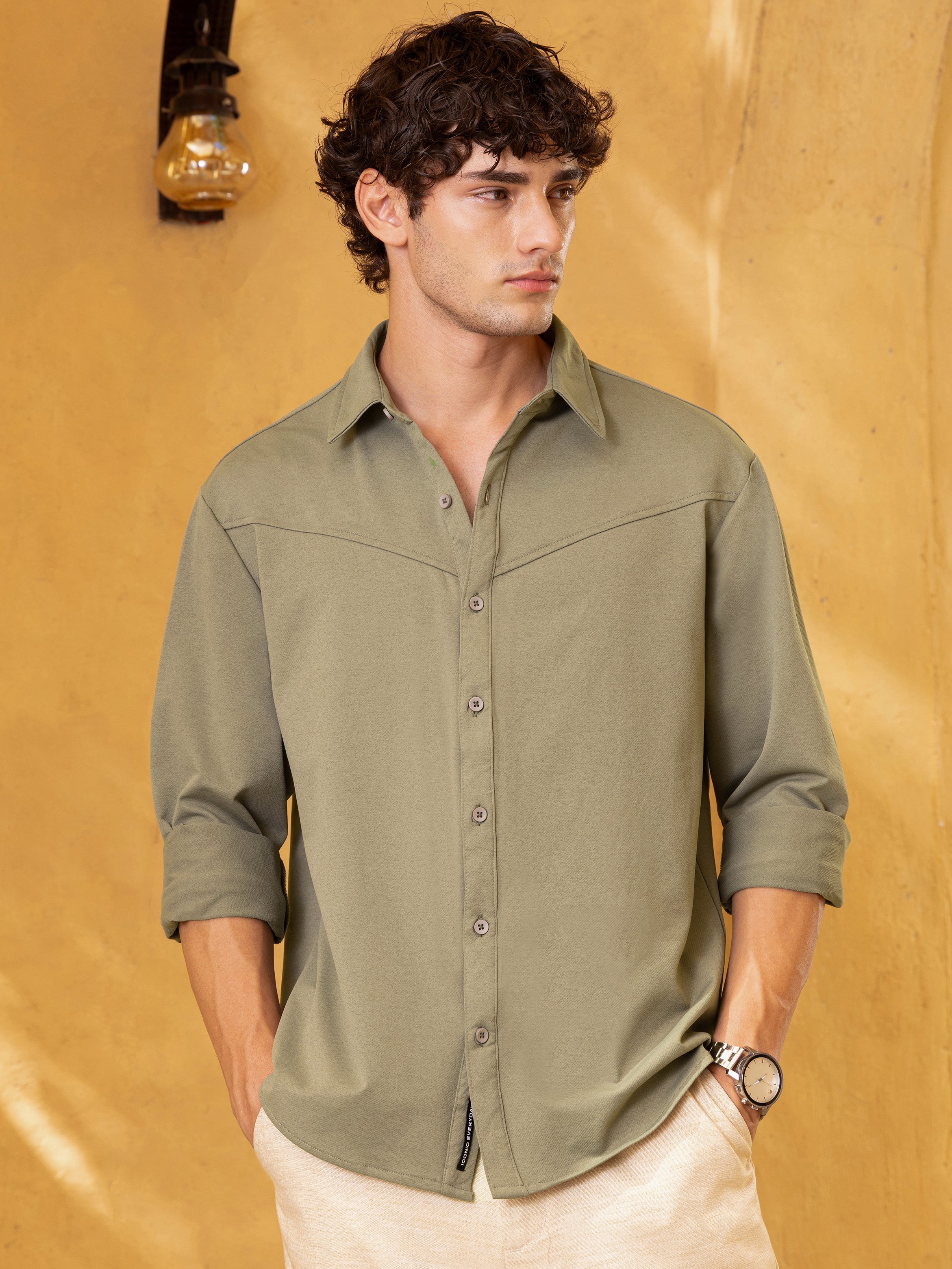 Olive Solid Long Sleeves Regular Shirt