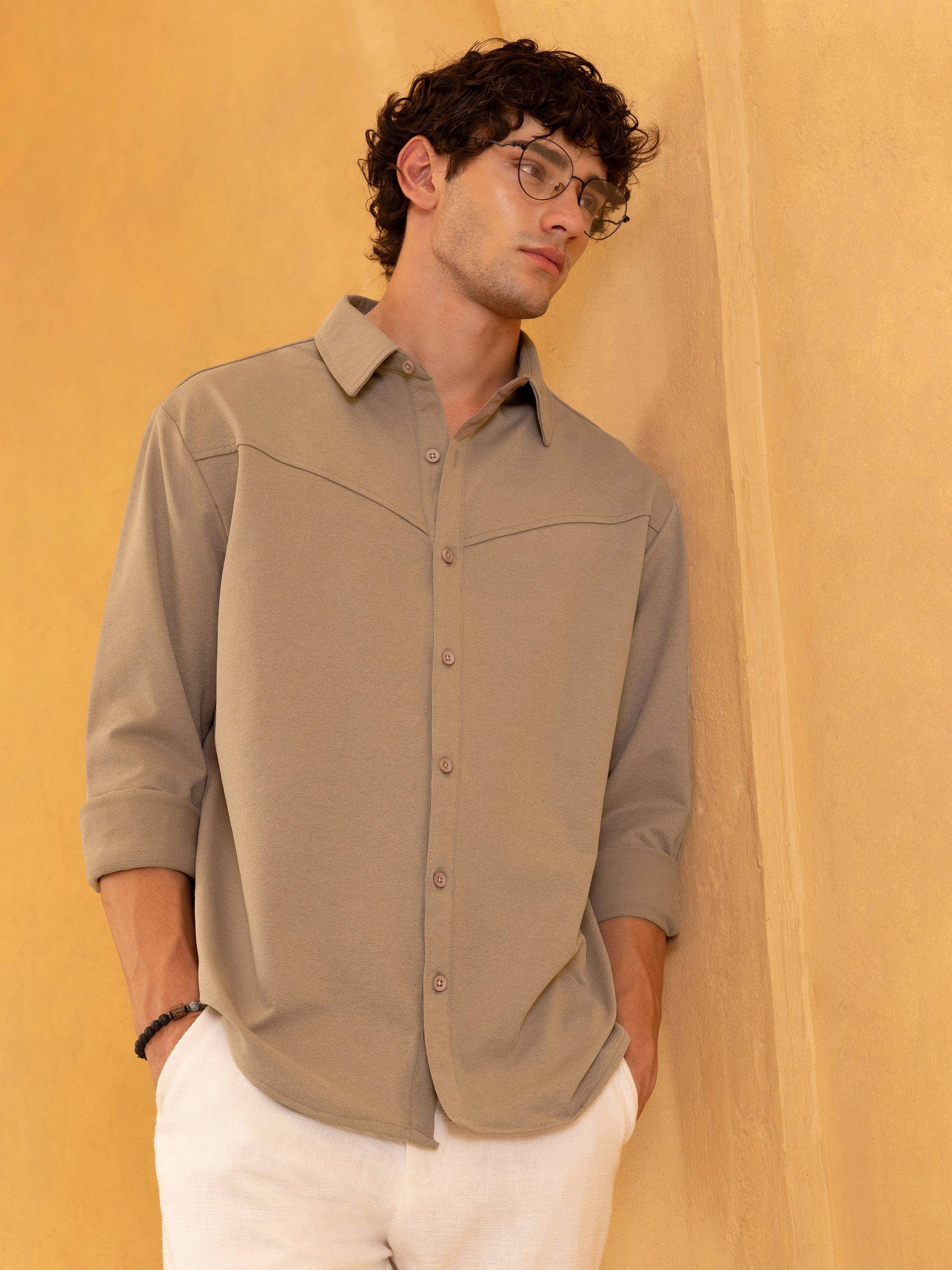 Brown Solid Long Sleeves Regular Shirt
