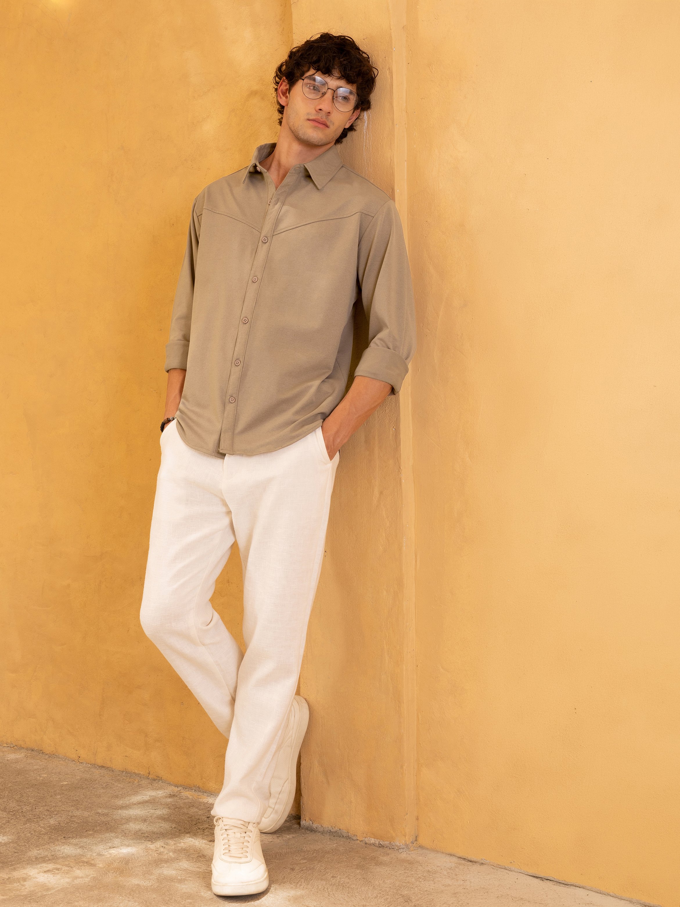 Brown Solid Long Sleeves Regular Shirt