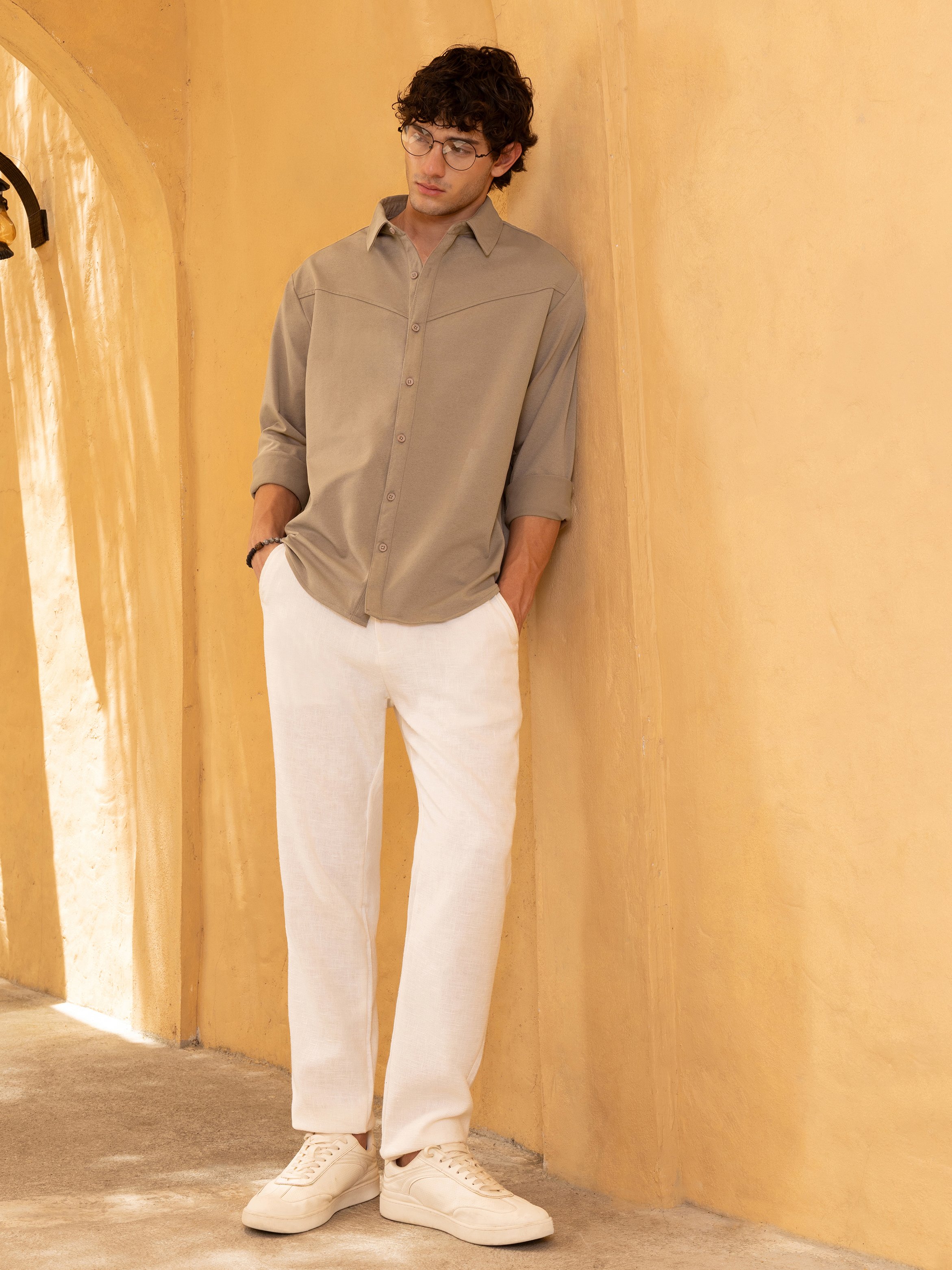 Brown Solid Long Sleeves Regular Shirt